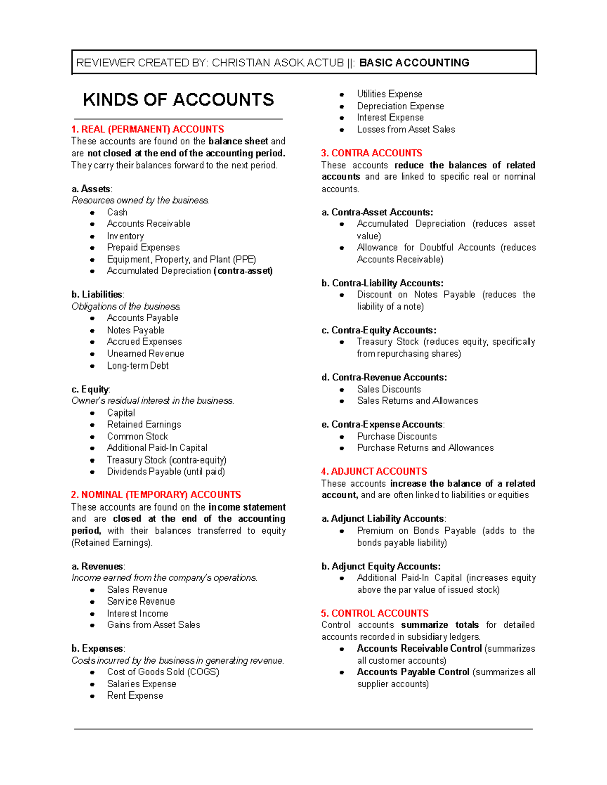 Financial Accounting and Reporting 1- Kinds of Accounts - REVIEWER ...