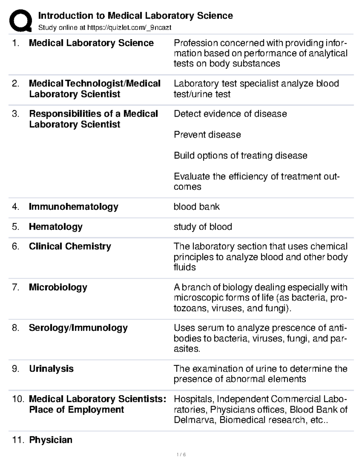 Introduction to Medical Laboratory Science Study online at quizlet