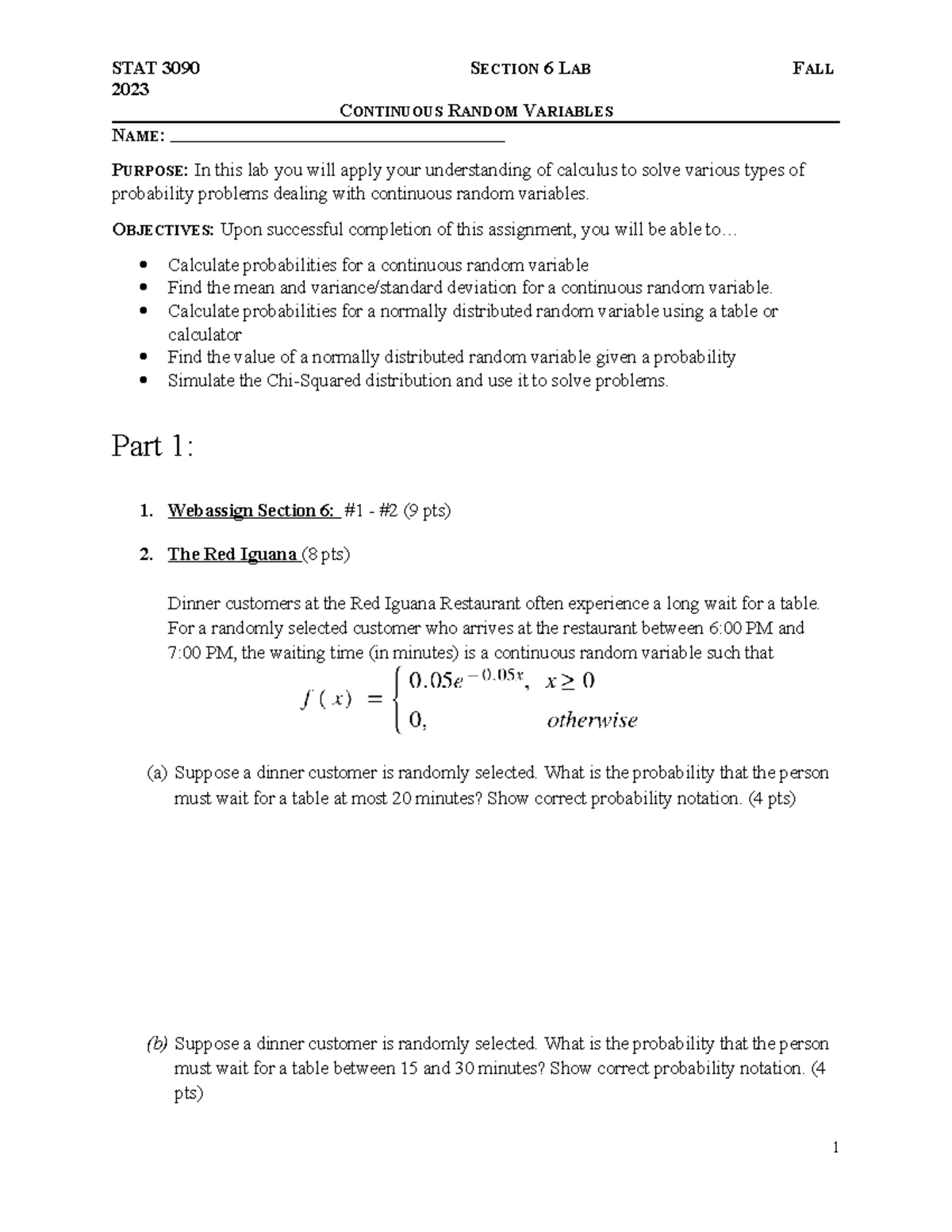 Sec 6 Lab - section 6 lab- Fiona Guo - 2023 CONTINUOUS RANDOM VARIABLES ...