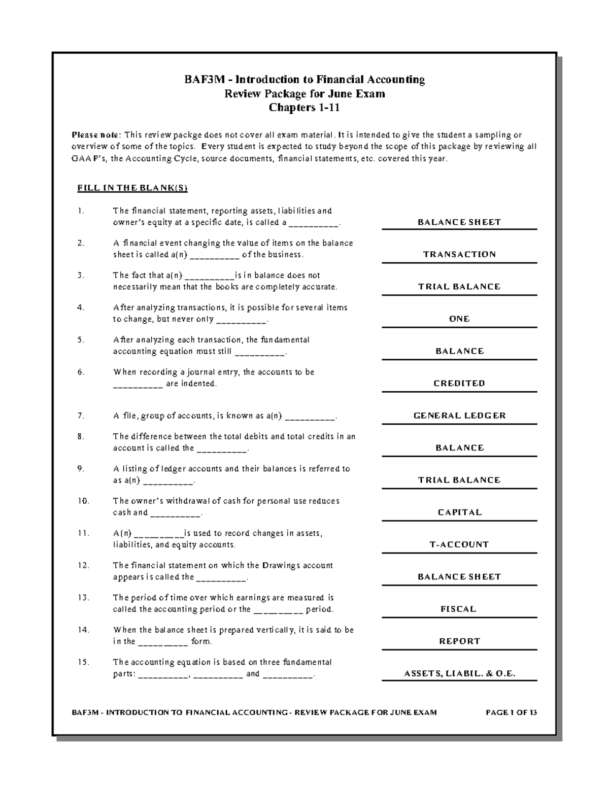 Ntroduction to Financial Accounting Review Package for June Exam ...