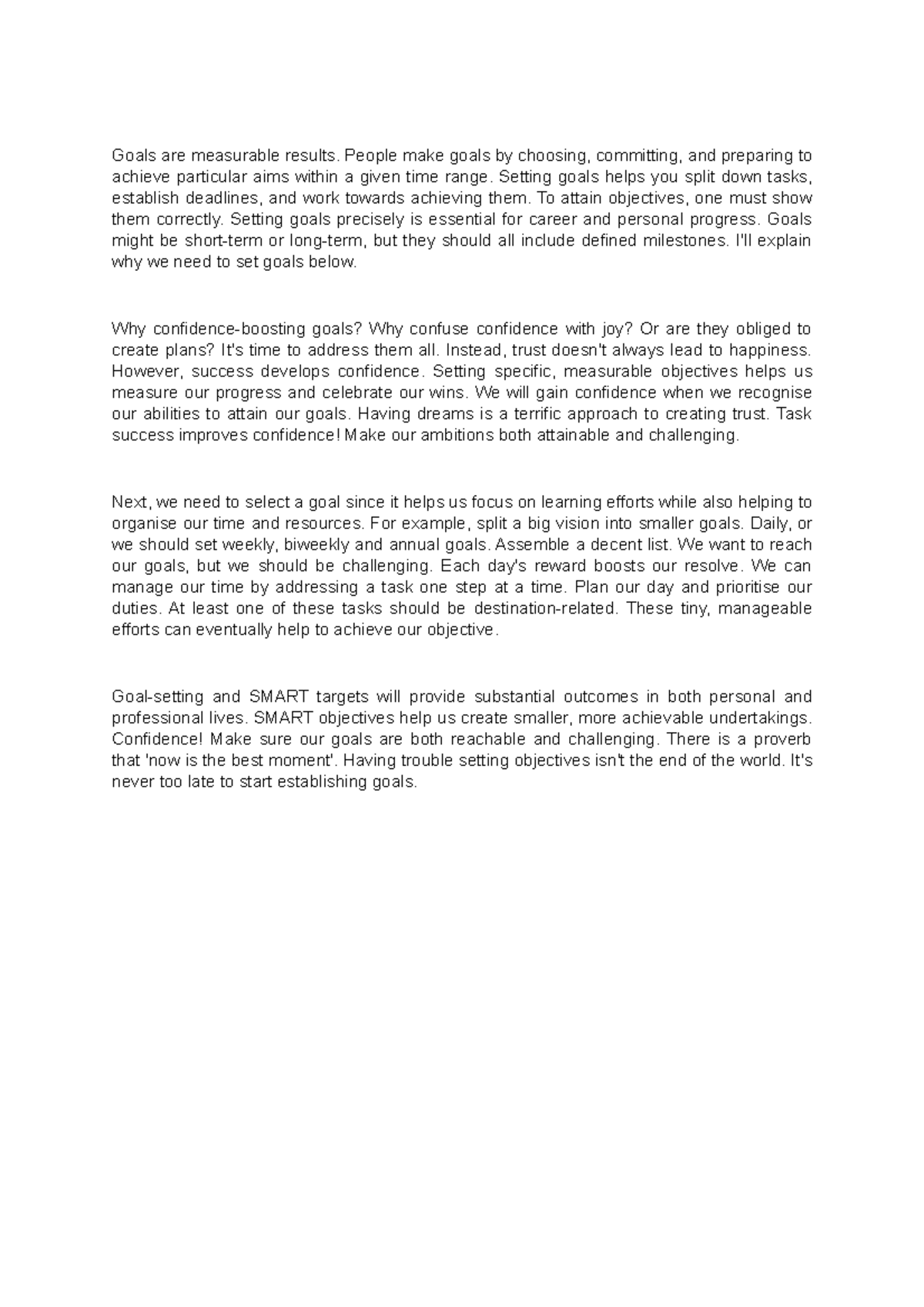 Assignment UED102 Smart Goals - Goals are measurable results. People ...