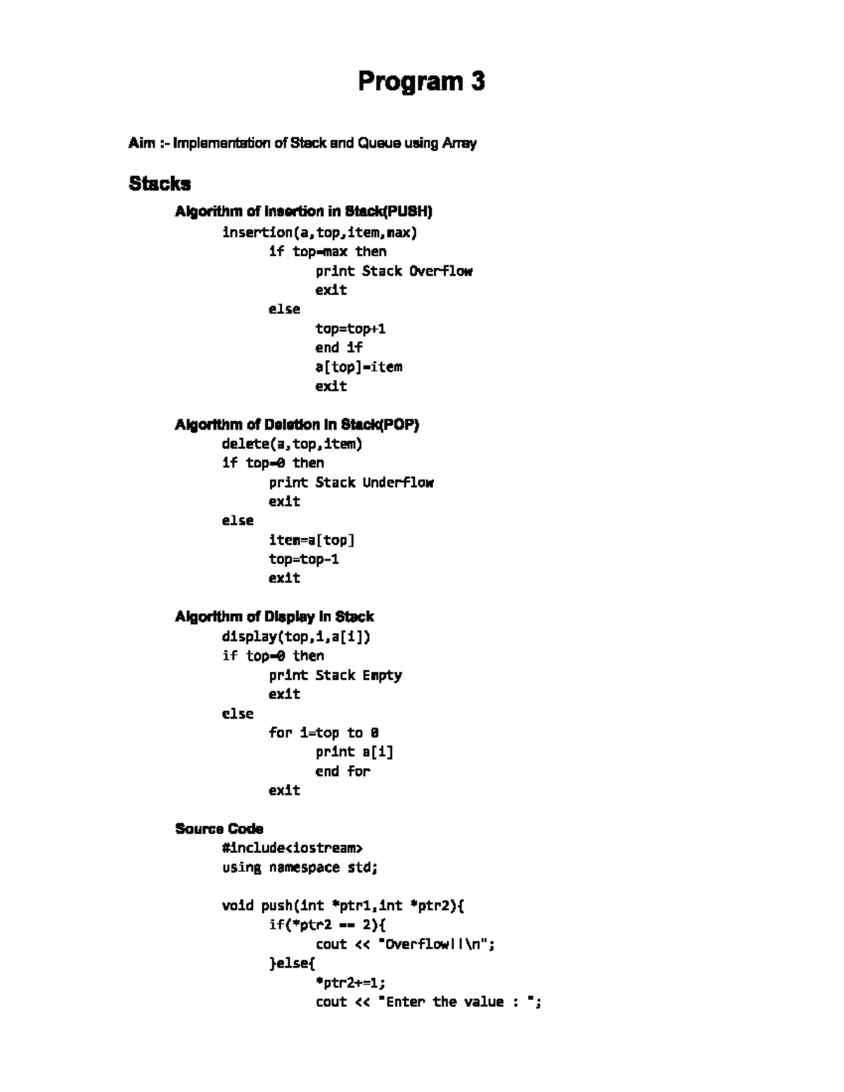 Dsc3 - ........ - Program 3 Aim Implementation of Stack and Queue using ...
