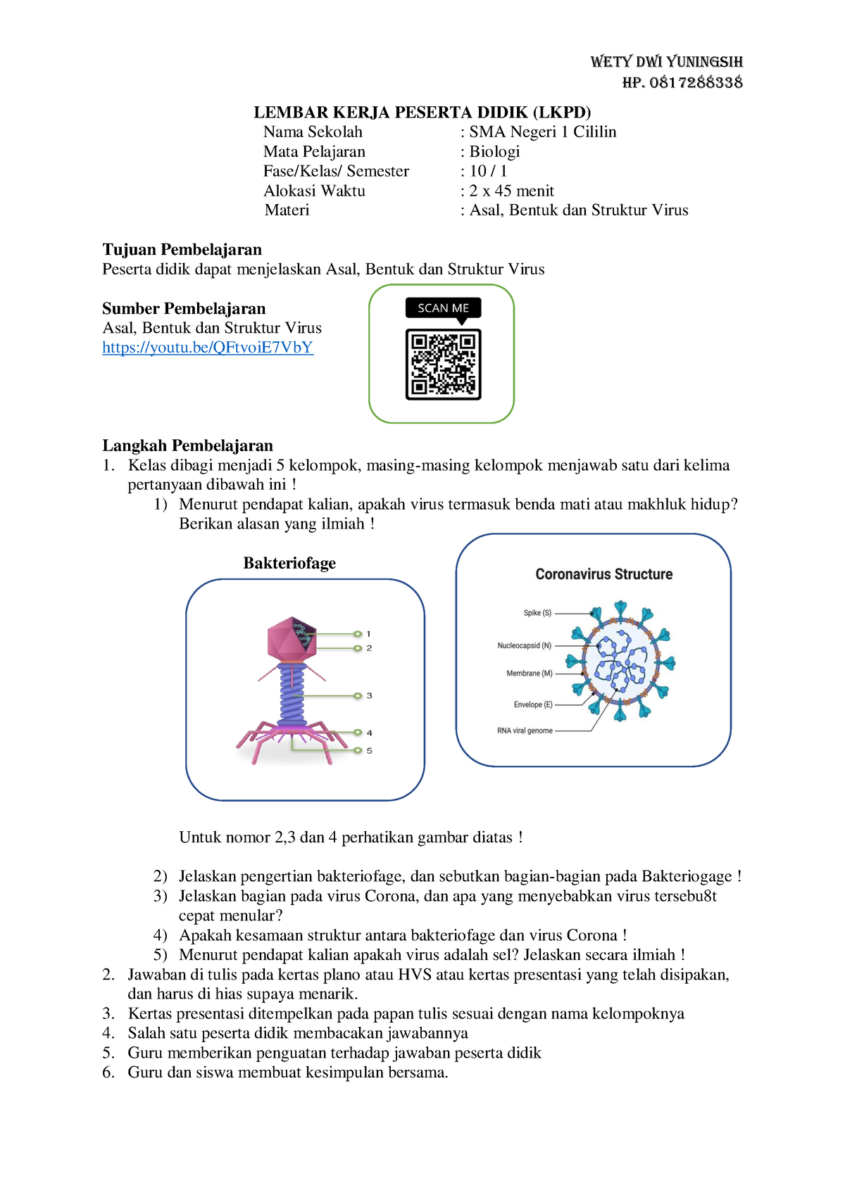 LKPD Bentuk dan Struktur Virus - Wety Dwi Yuningsih Hp. 0817288338