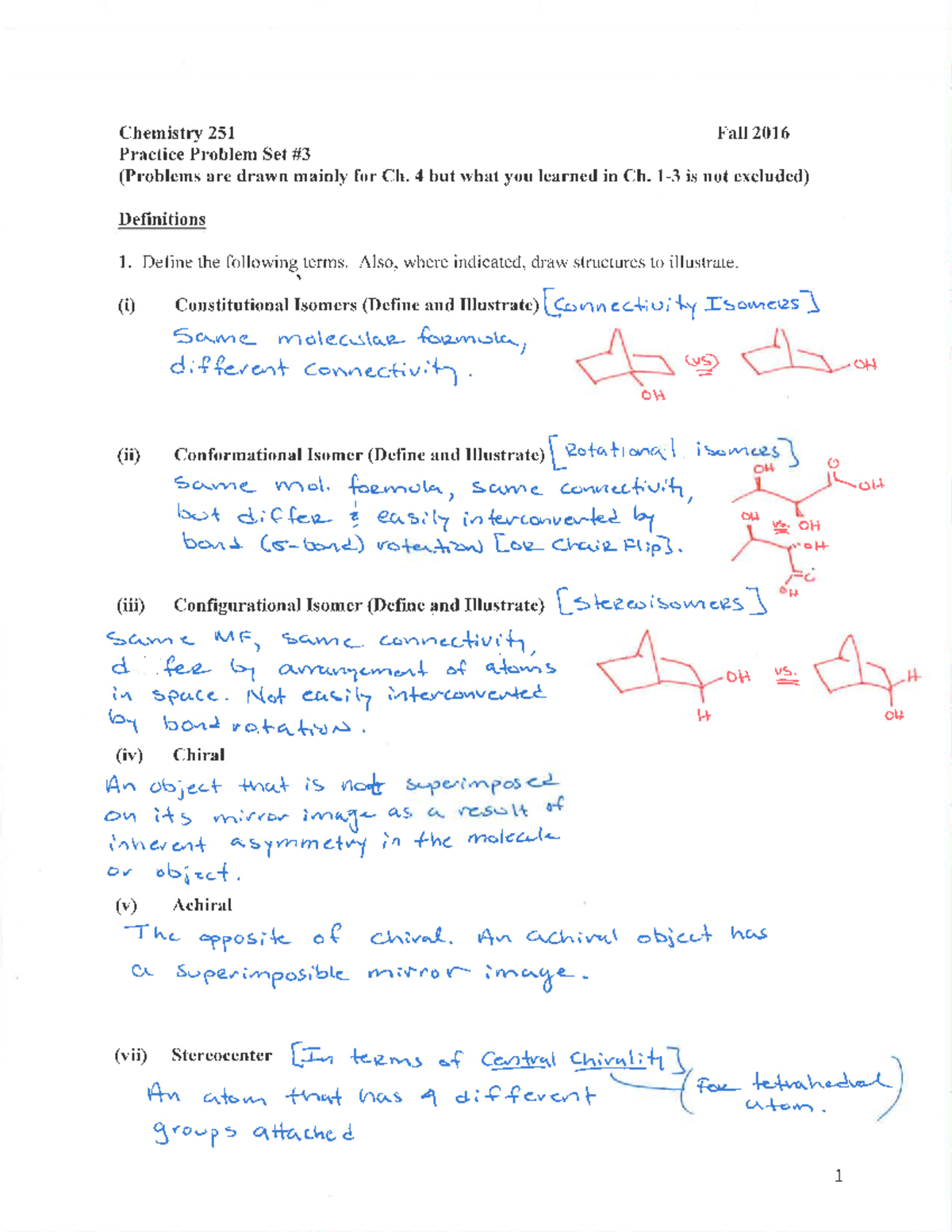 Practice Set 3 KEY - Chemistry 251 Fall 2016 Practice Problem Set #3 ...