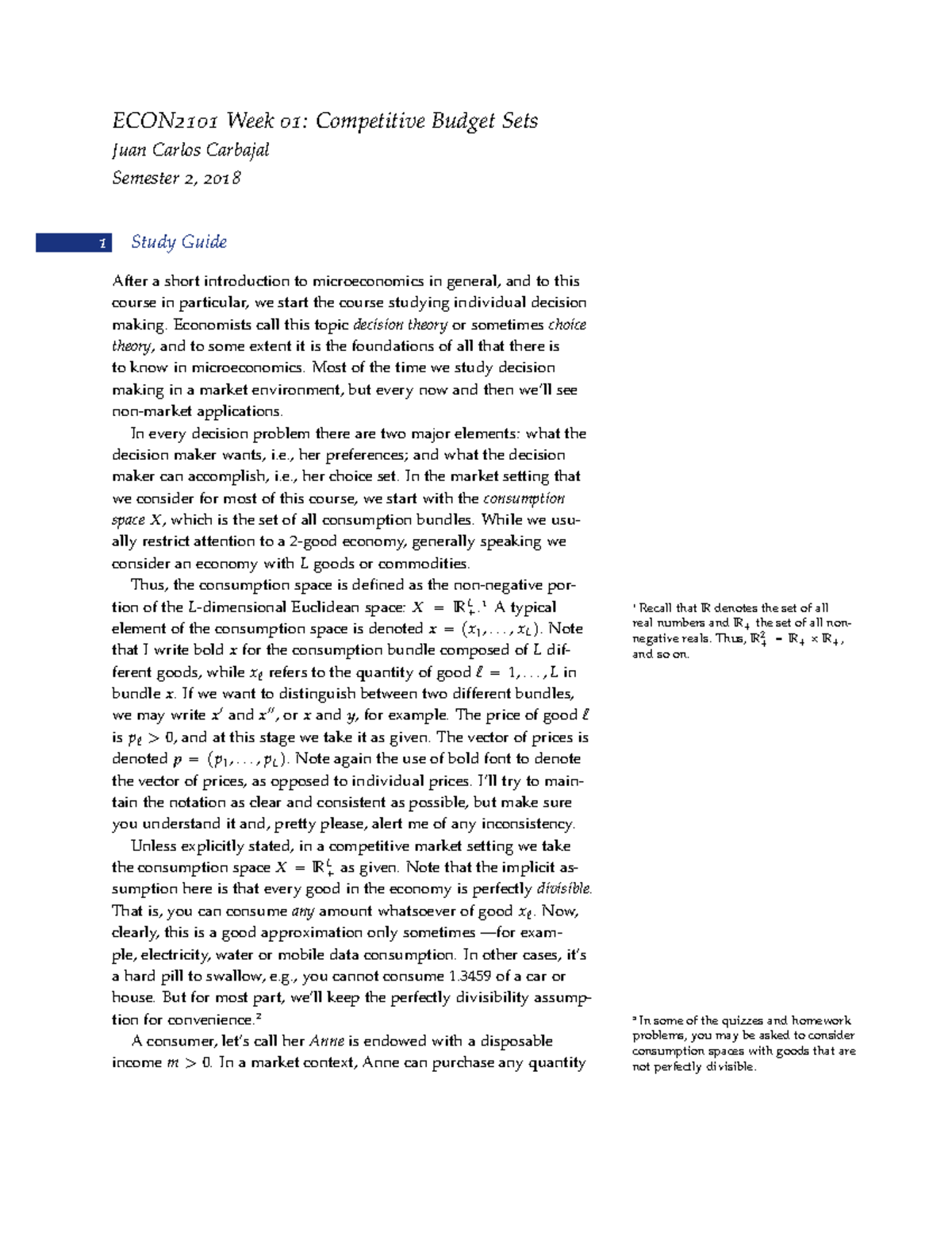 Week-01-guide - Lecture notes 1 - ECON2101 Week 01: Competitive Budget ...
