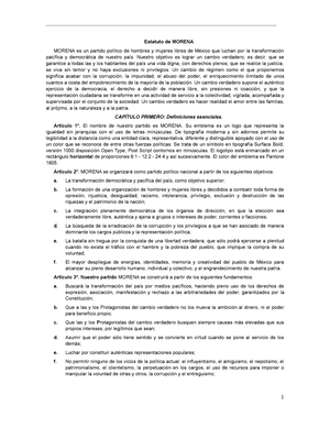 Estatuto- Morena - Estatuto de MORENA MORENA es un partido político de  hombres y mujeres libres de - Studocu