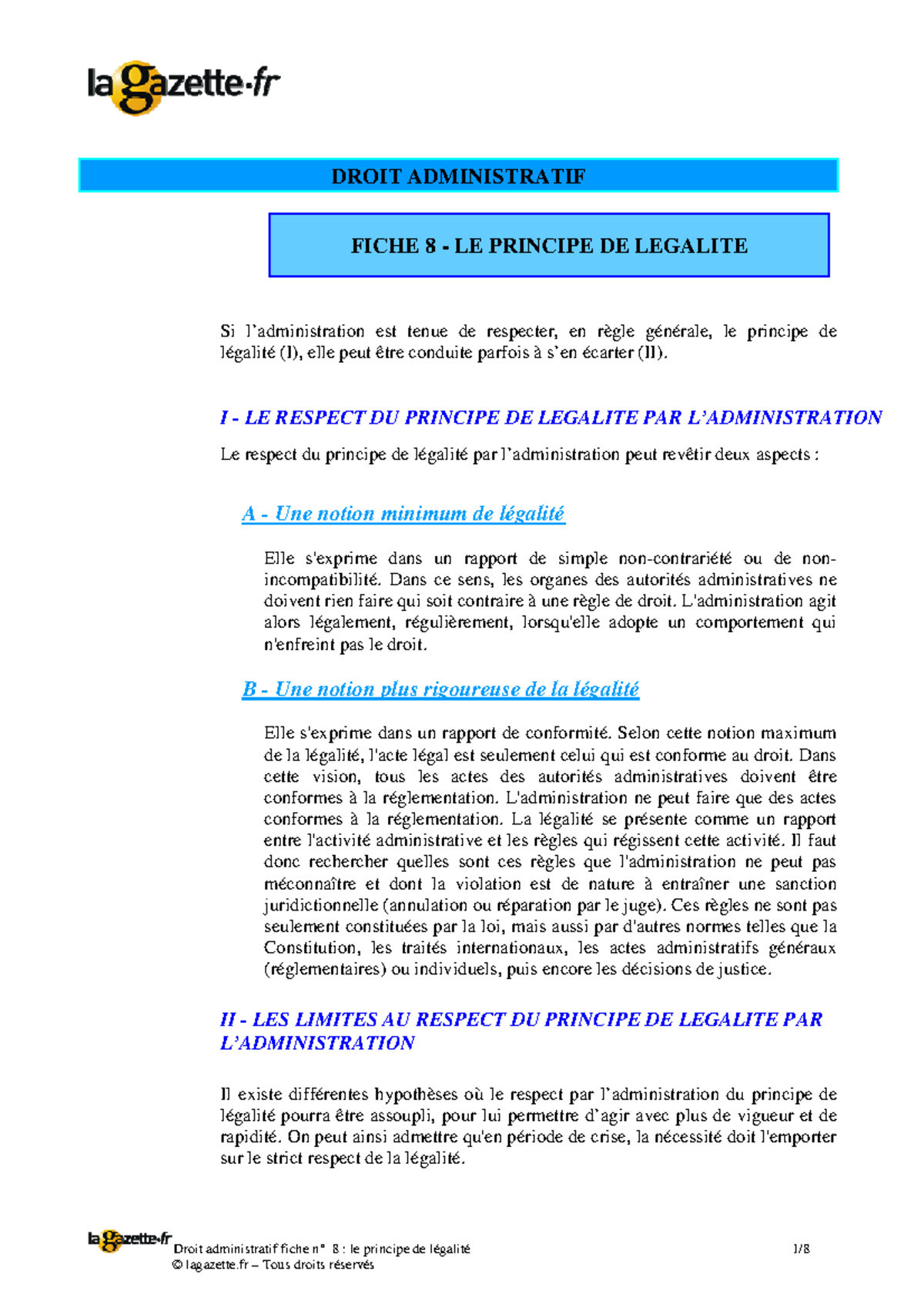 Principe De Légalité Droit Administratif Dissertation Pdf Droit adm le principe de legalité - DROIT ADMINISTRATIF FICHE 8 - LE  PRINCIPE DE LEGALITE Si - Studocu