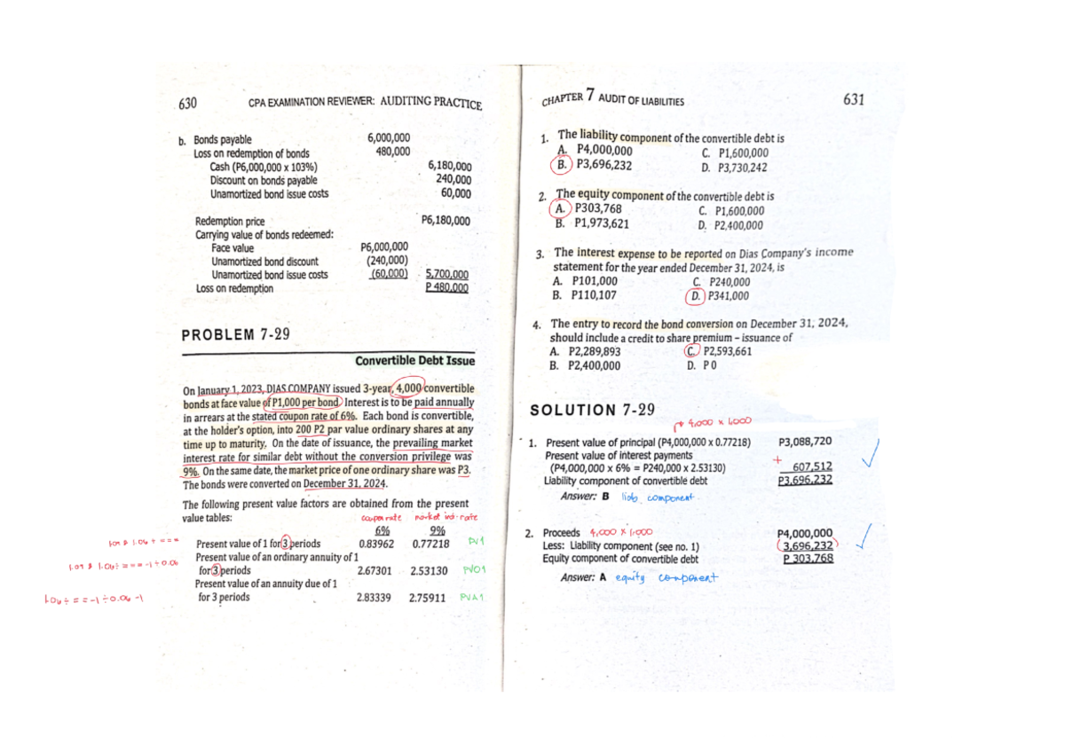 AUDITING PROBLEMS - 630 CPA EXAMINATION REVIEWER: AUDITING PRACTICE ...