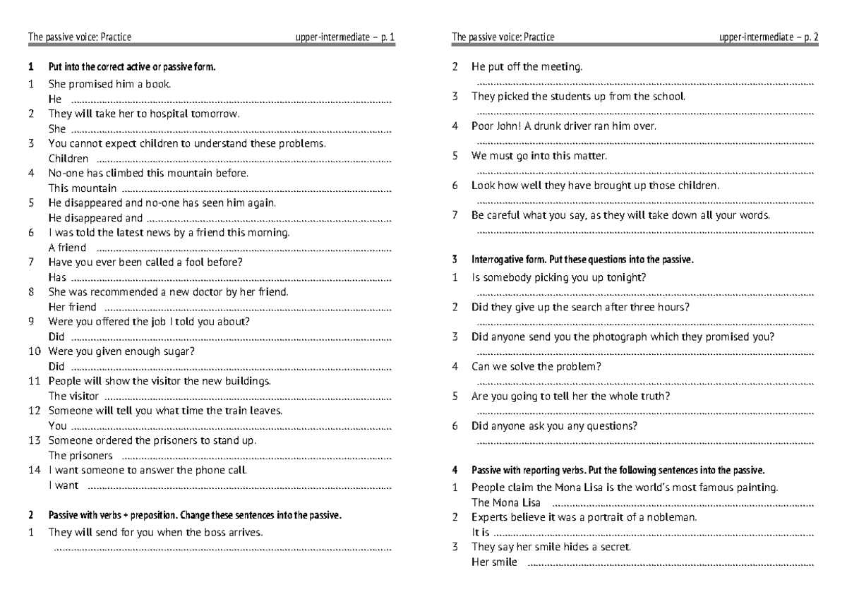 Passive voice practice - 1 Put into the correct active or passive form ...