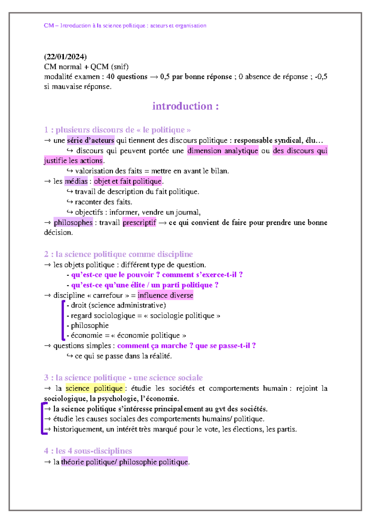 CM - SP - notes de cours d'intro à la science politique - (22/01/2024 ...