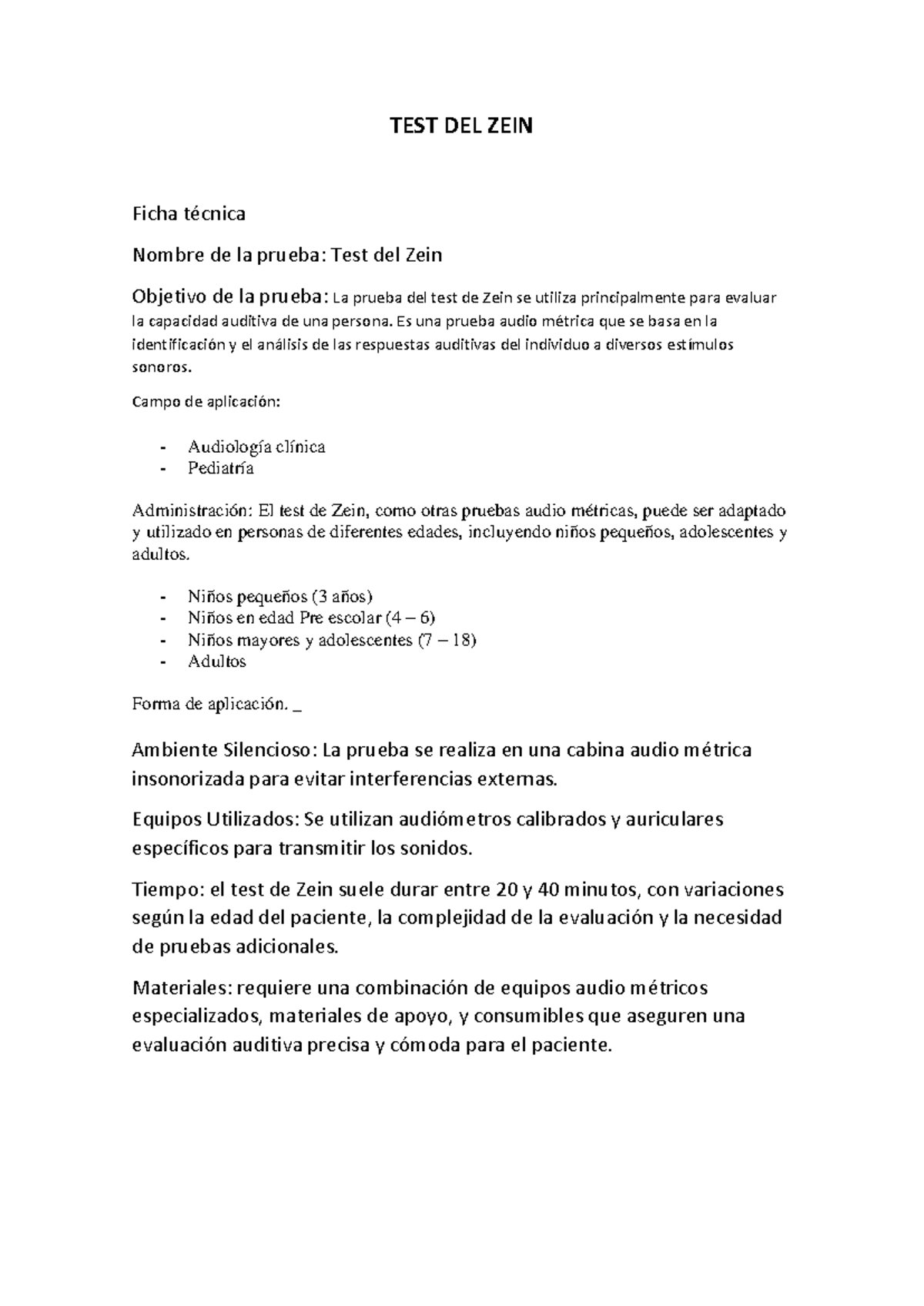 TEST DEL ZEIN p1 - TEST DEL ZEIN Ficha técnica Nombre de la prueba ...