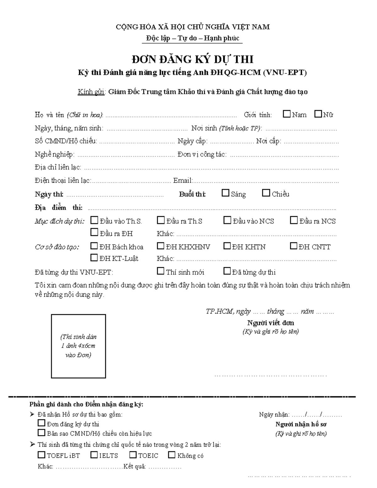 Form - dang ky du thi DGNL tieng Anh VNU-EPT - CỘNG HÒA XÃ HỘI CHỦ ...