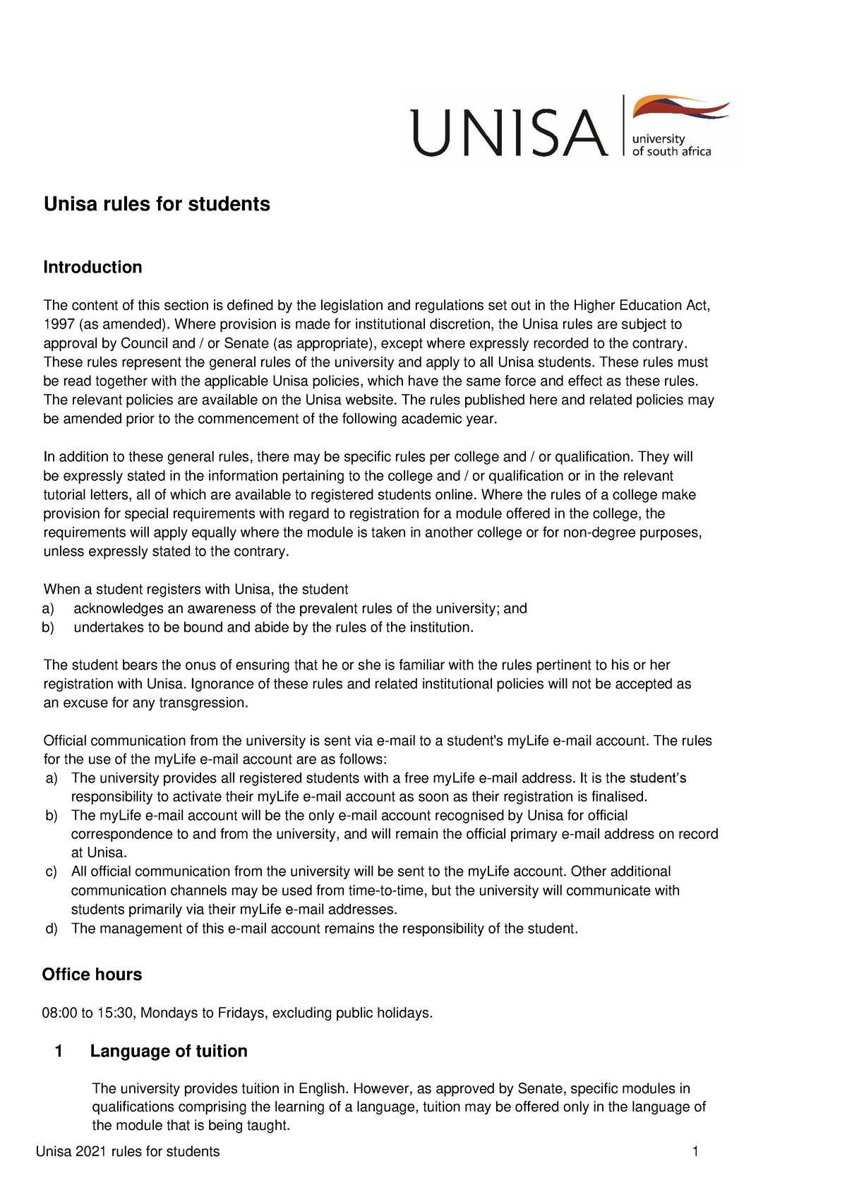 unisa assignment rules