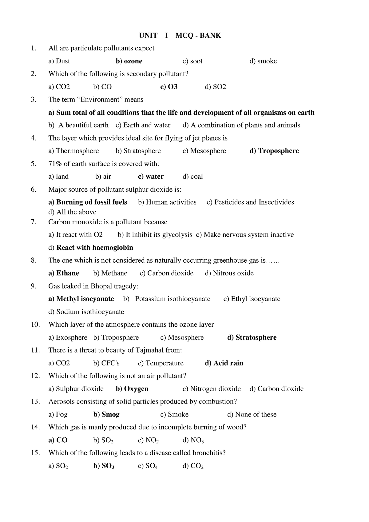 18CYM101T-EVS Module-1 (MCQs) - UNIT – I – MCQ - BANK All are ...