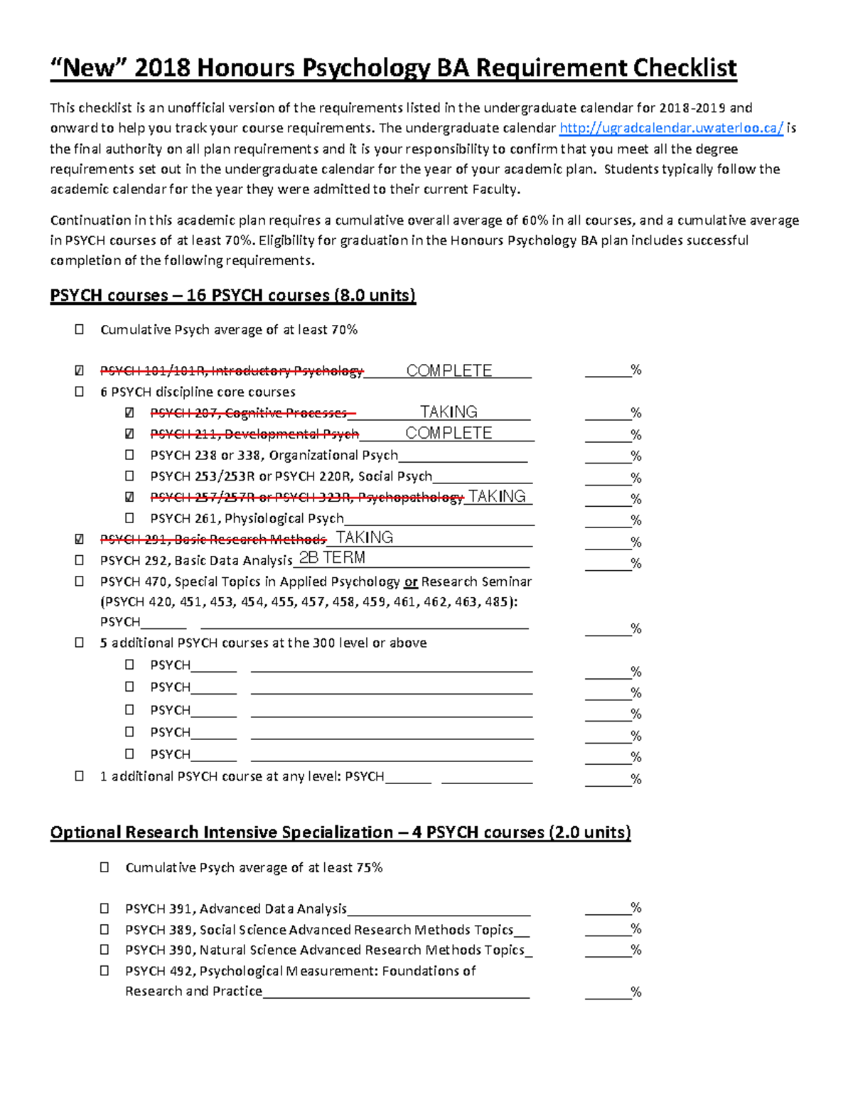 psychology dissertation checklist