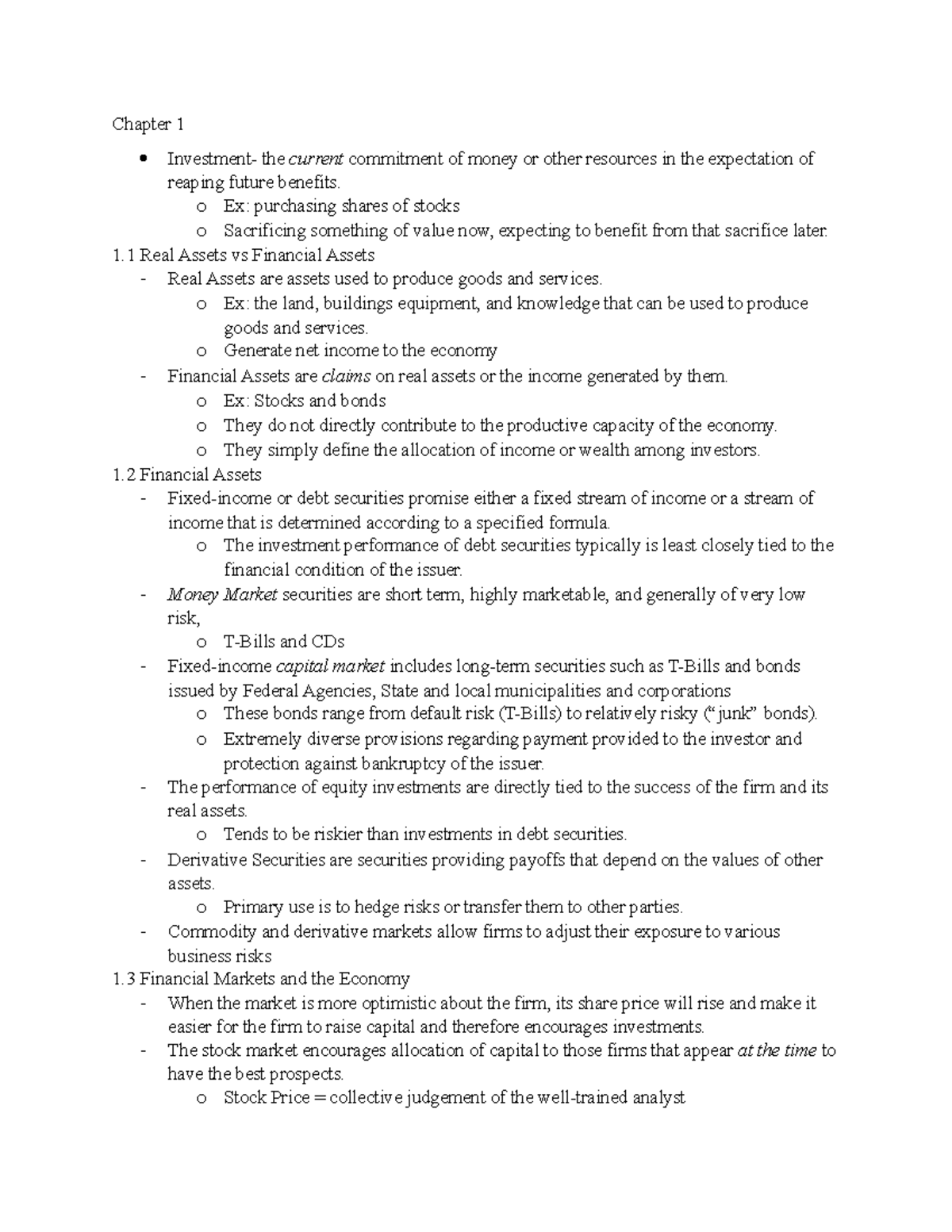 FIN 317- Textbook notes - Chapter 1 Investment- the current commitment ...