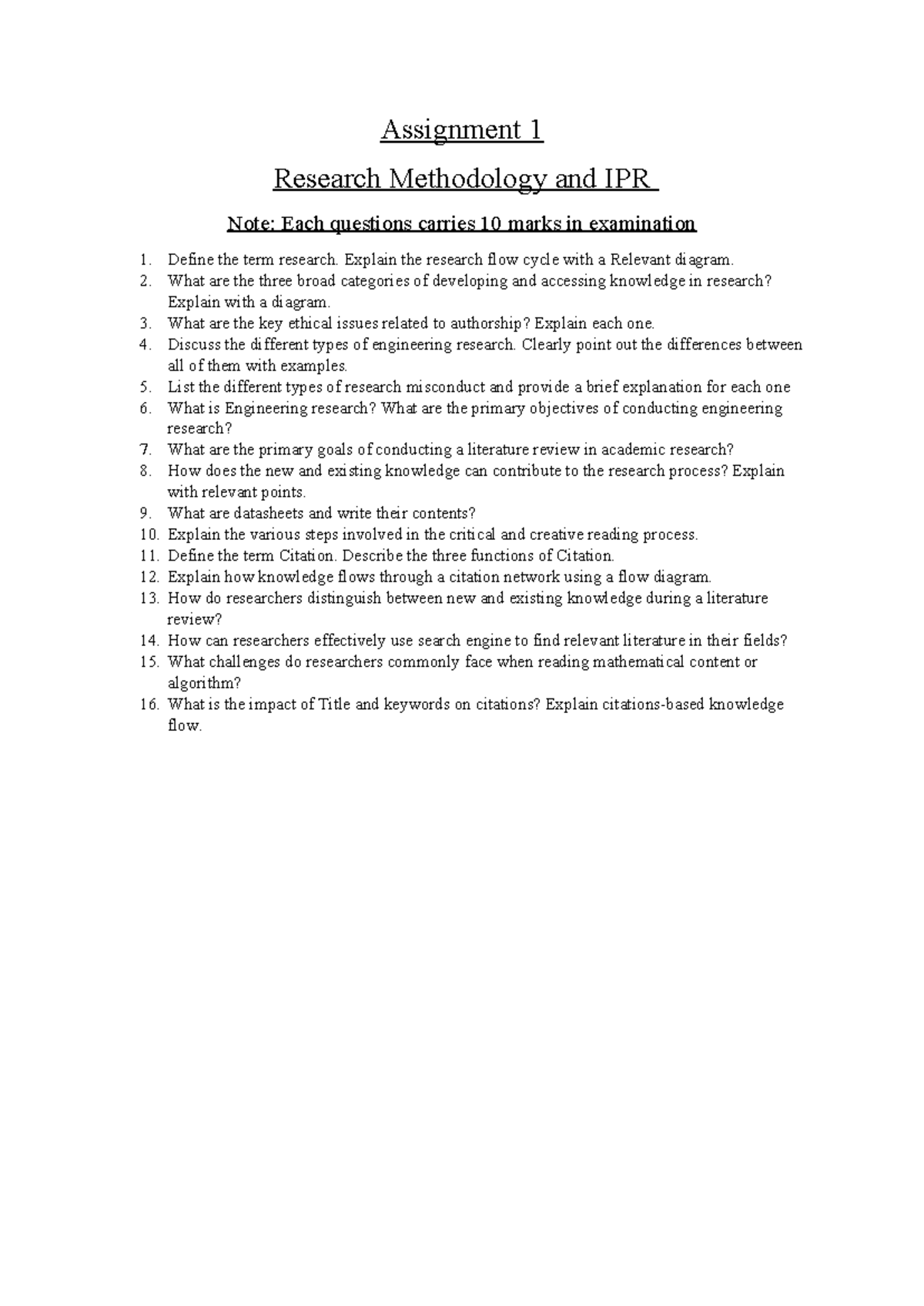 Assignment 1 - Copy - Assignment 1 Research Methodology and IPR Note ...