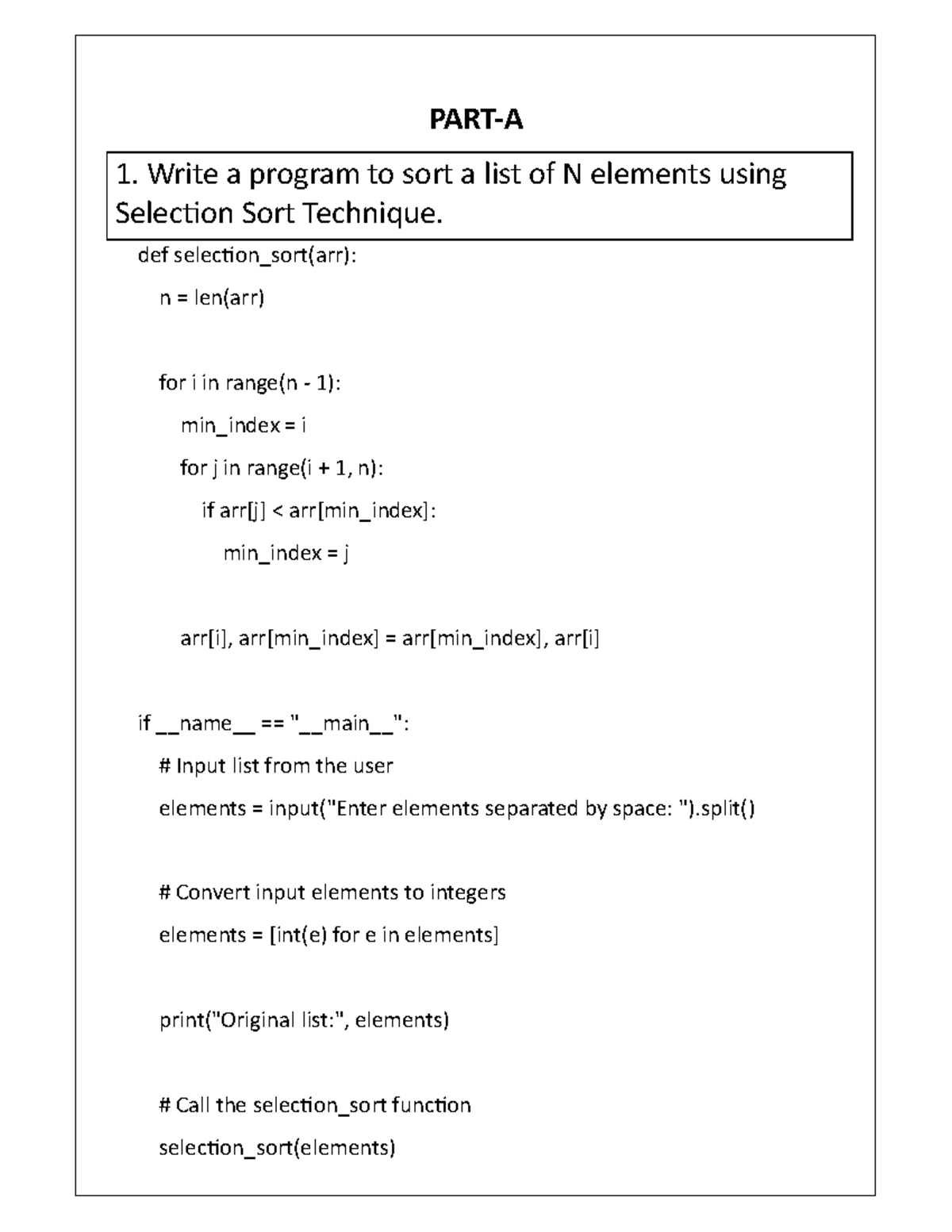 Ada Lab - notes - PART-A 1. Write a program to sort a list of N ...