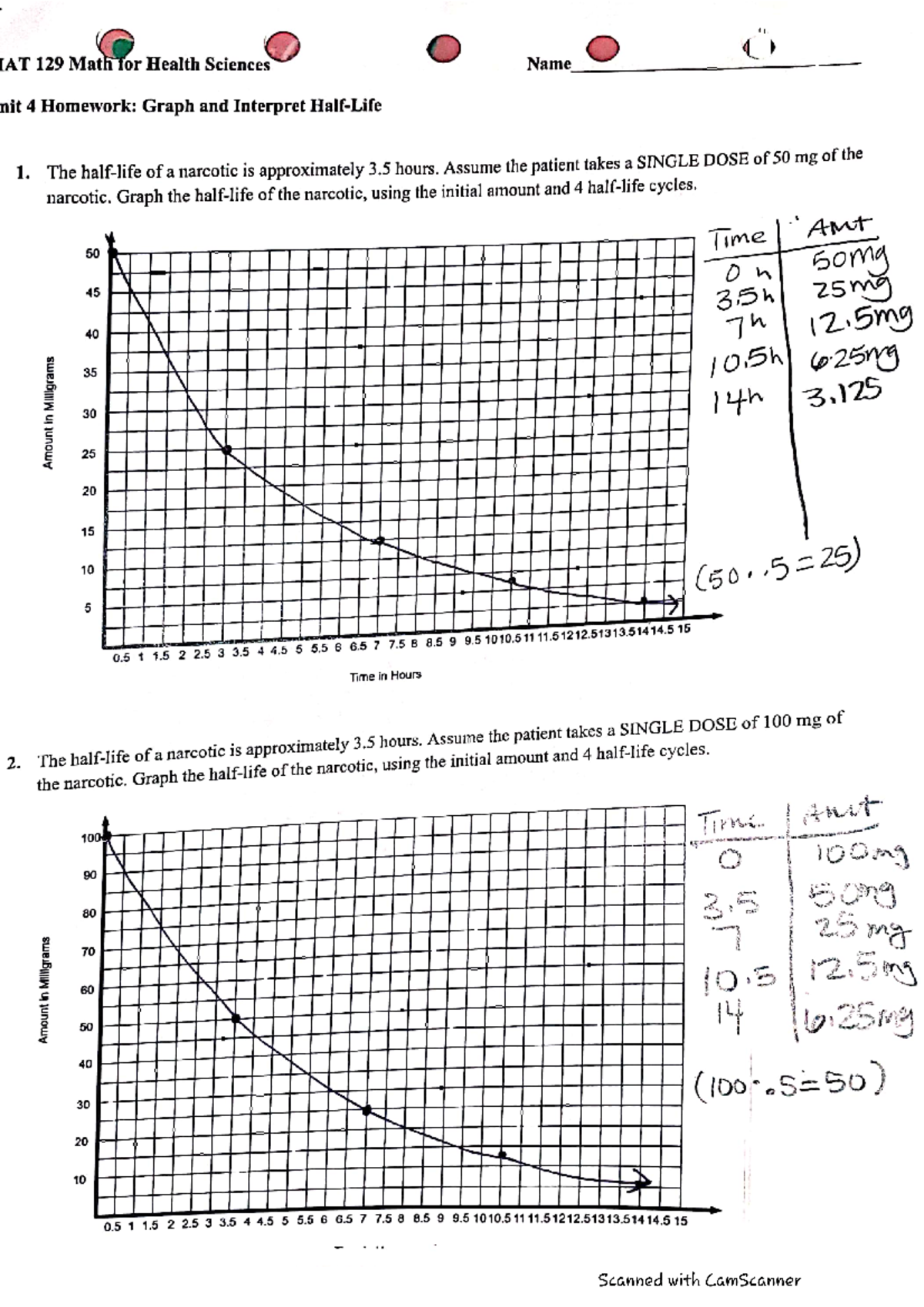 Half life Math Studocu