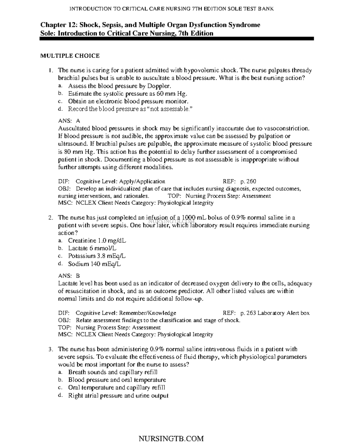 Chapter 12 Shock, Sepsis, and Multiple Organ Dysfunction Syndrome Sole Introduction to