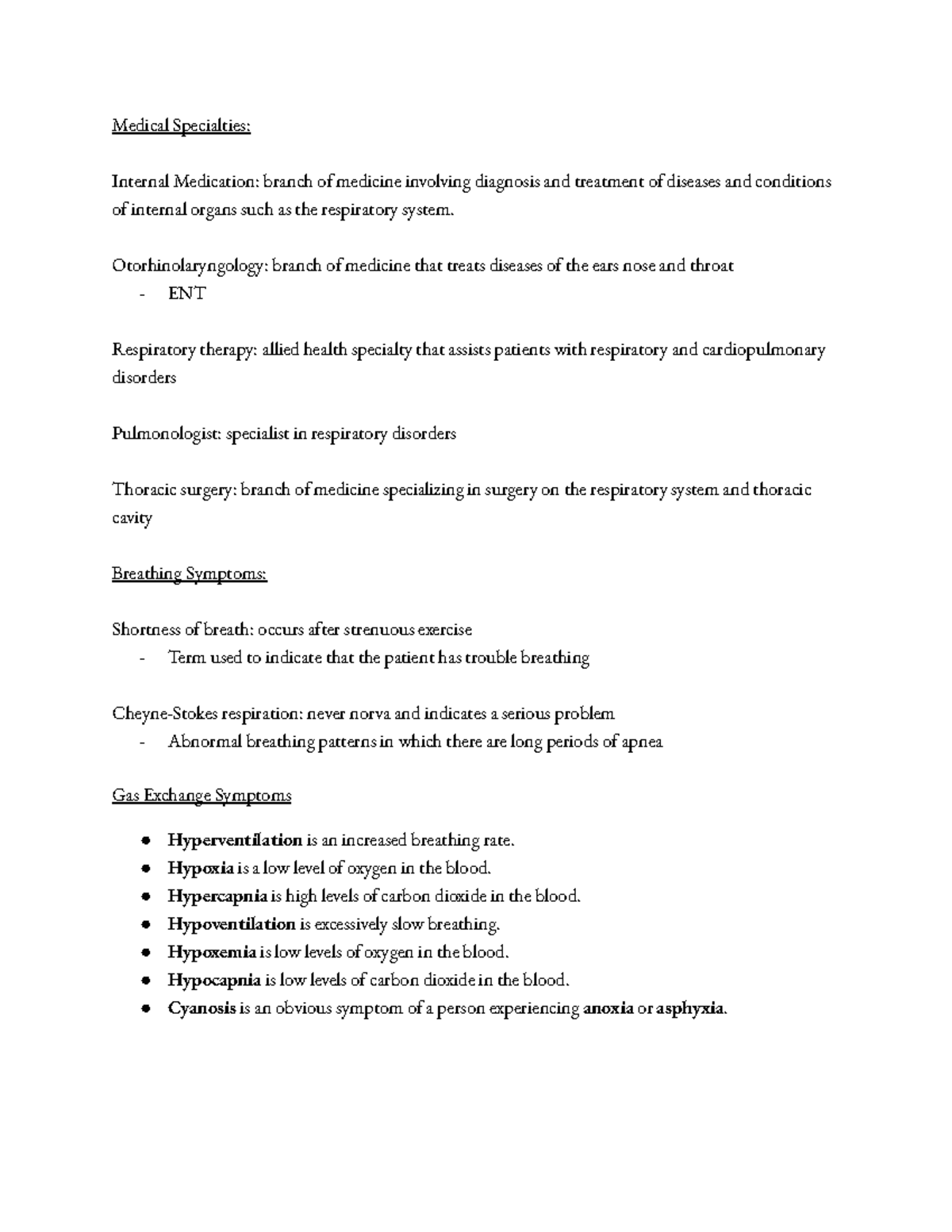 Medical Terminology Notes Chapter 8 part 2 Medical Specialties
