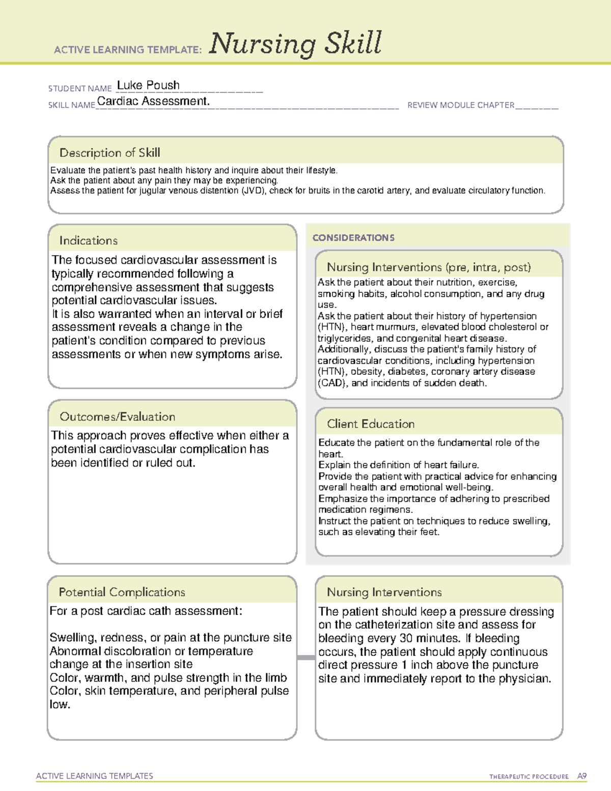 Active Learning Template Nursing Skill Cardiac Assessment - ACTIVE ...