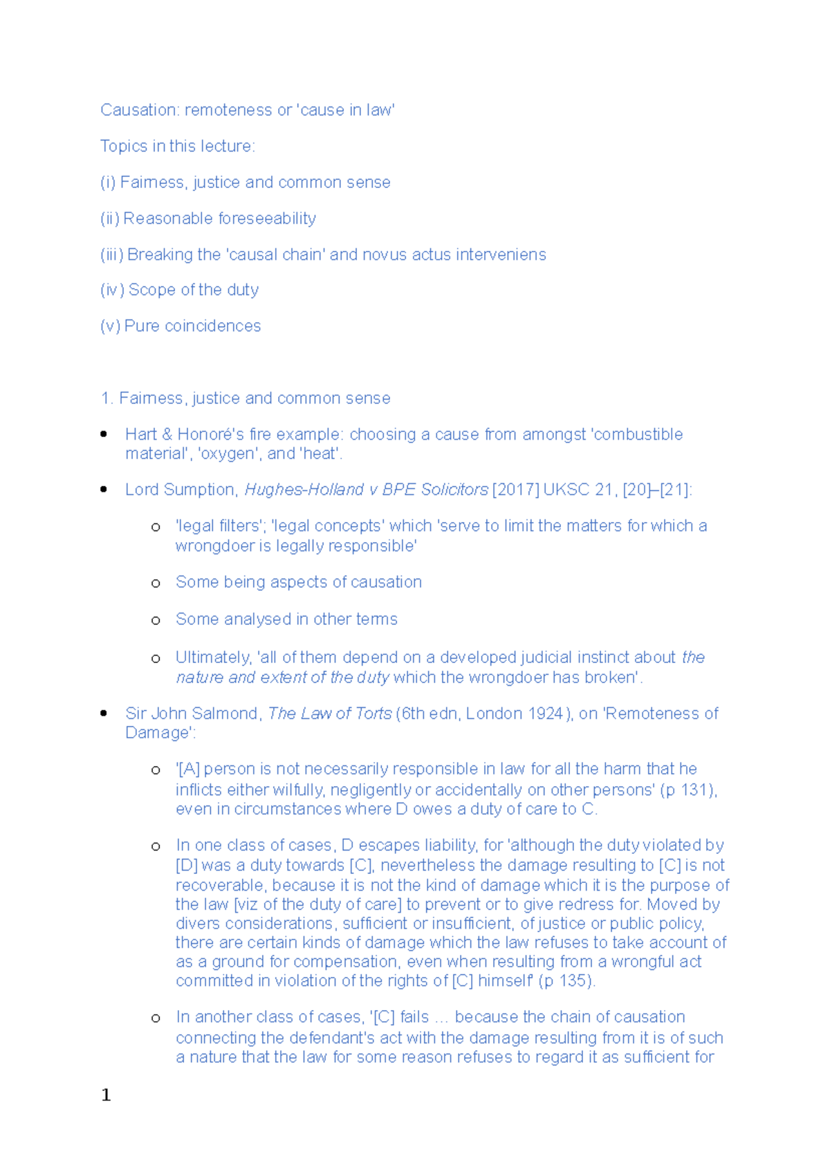 Causation remoteness or 'cause in law' - Lord Sumption, Hughes-Holland ...