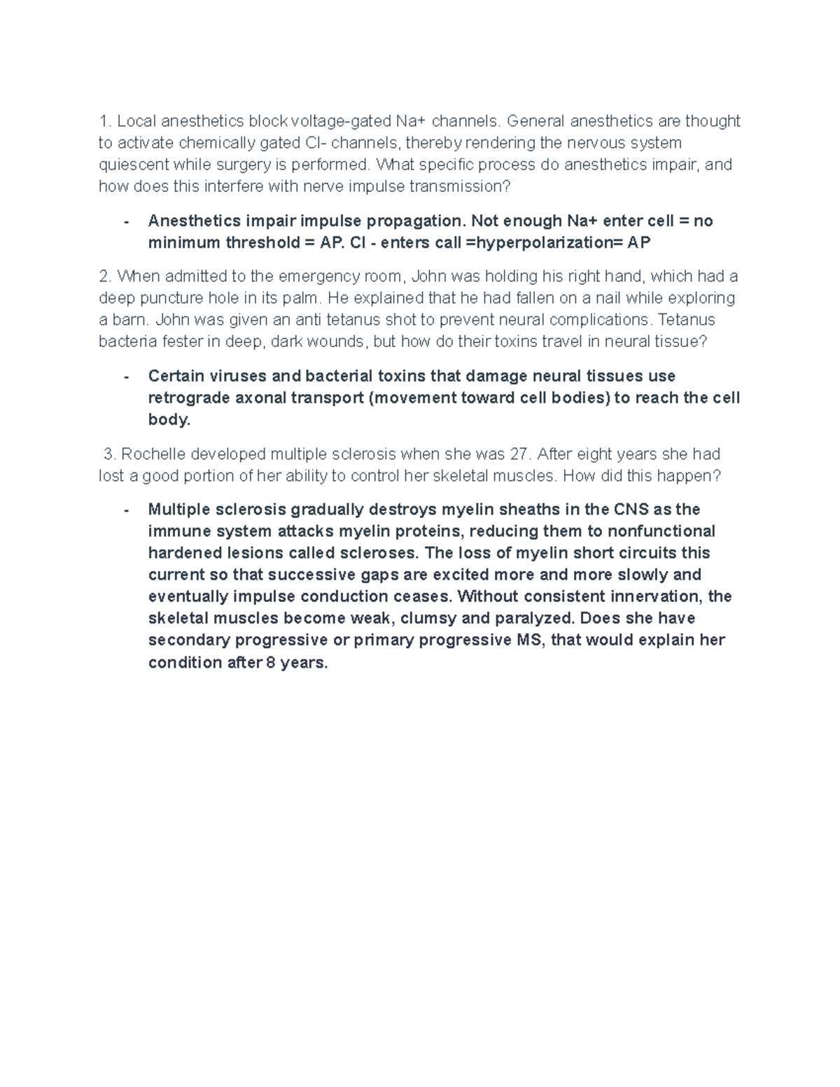 A10 n/a Local anesthetics block voltagegated Na+ channels. General anesthetics are thought
