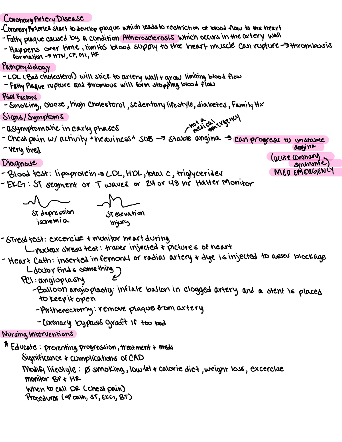 CAD, MI, Heart Failure - Nursing - Coronary Artery Disease ...