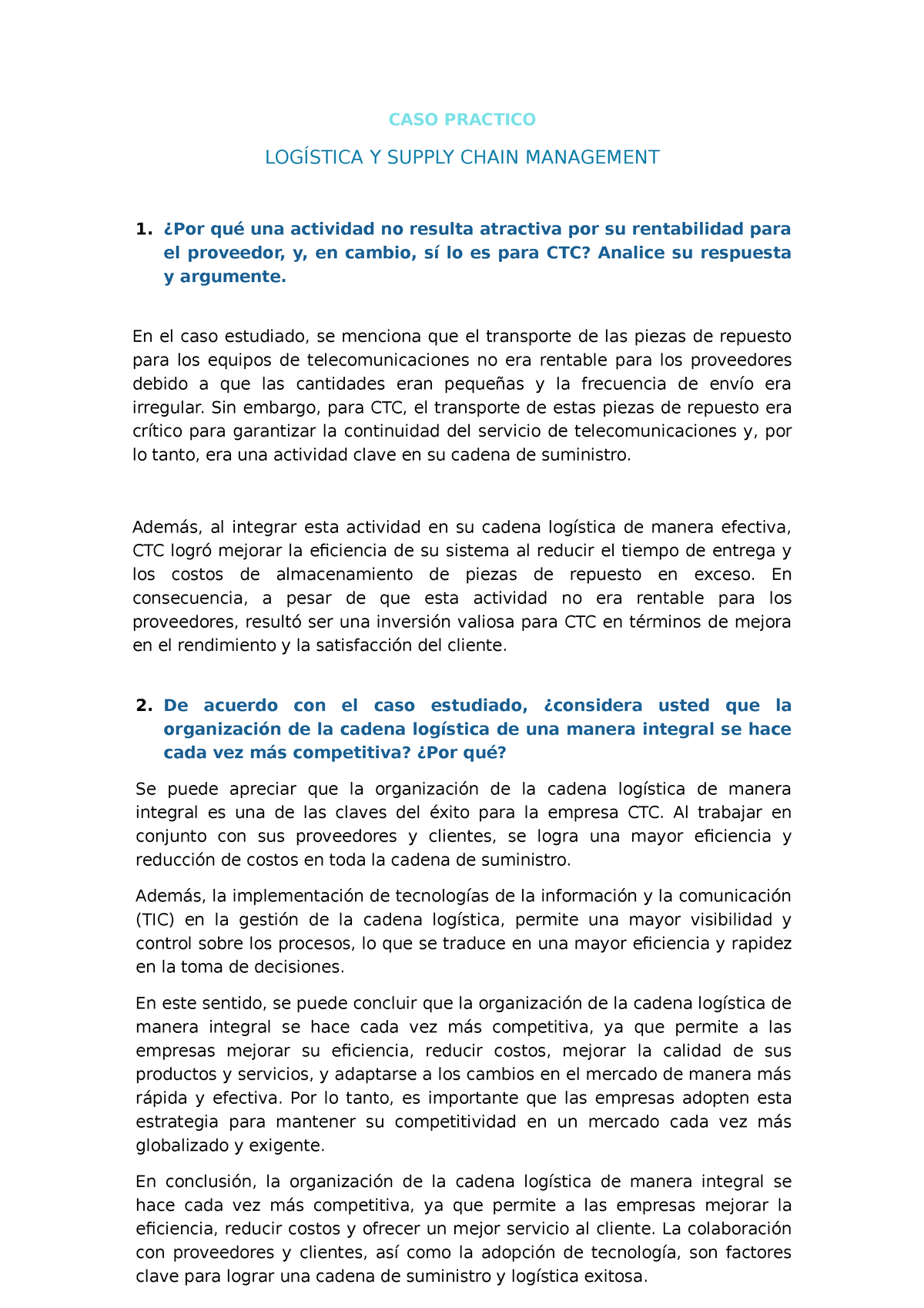 CASO Practico - Logística Y Supply Chain - CASO PRACTICO LOGÍSTICA Y ...