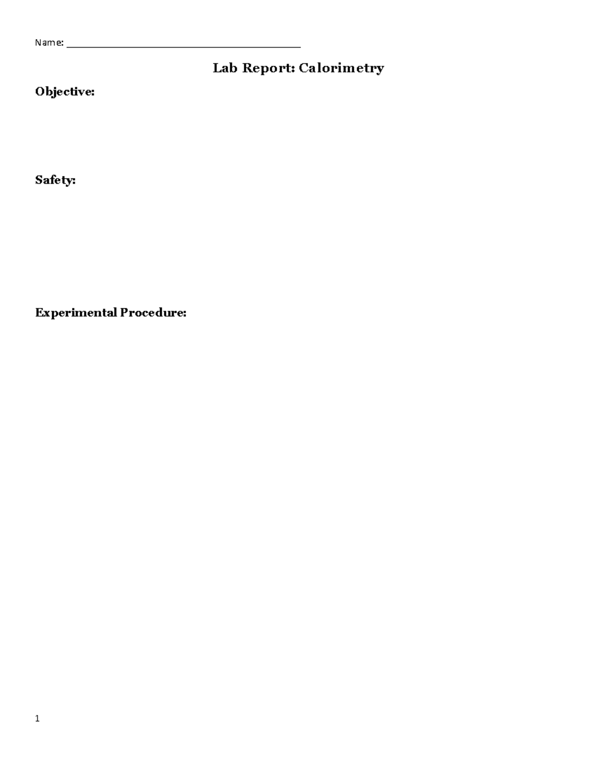 Lab ReportCalorimetry Lab Report Calorimetry Objective Safety