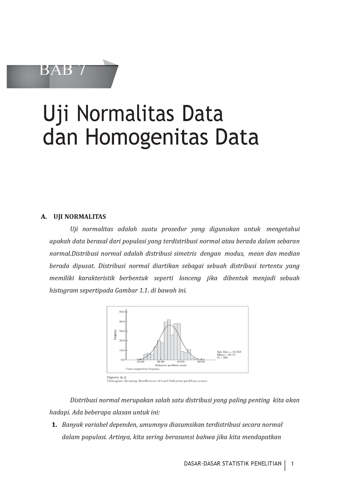 007 Uji Normalitas Dan Homogenitas Data Dasar Dasar Statistik