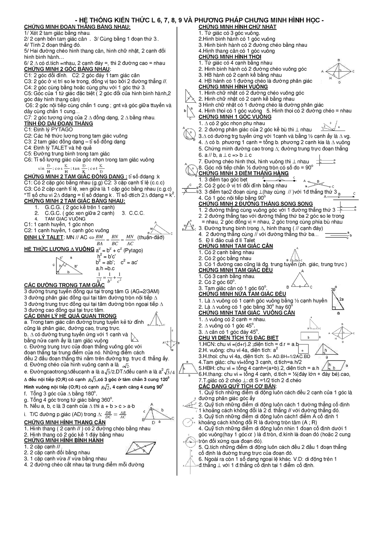 Toan - good - a 2 = b 2 + c 2 (Pytago) h 2 = b’c’ b 2 = ab’; c 2 = ac ...