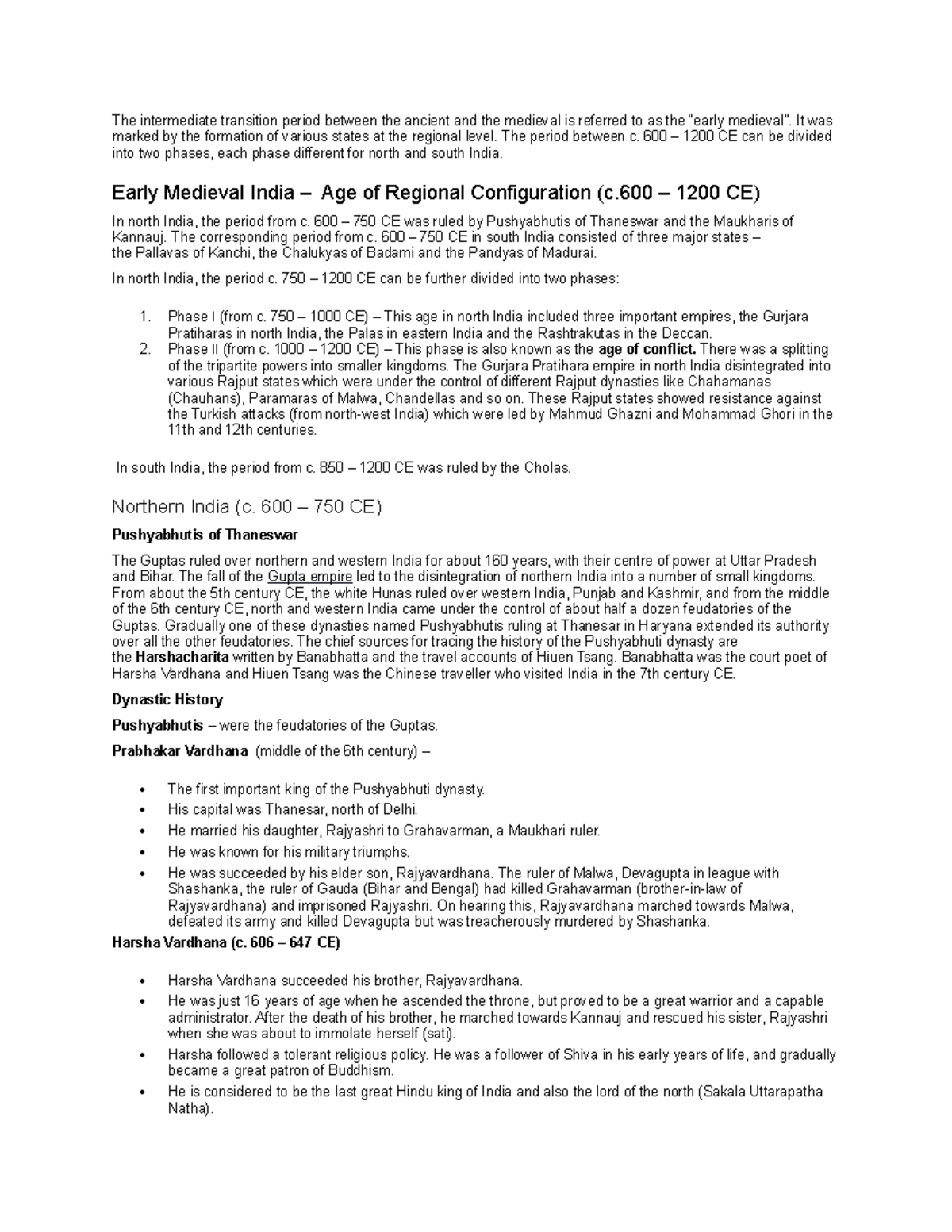 Early Medieval India - Lecture notes - History of India - Studocu