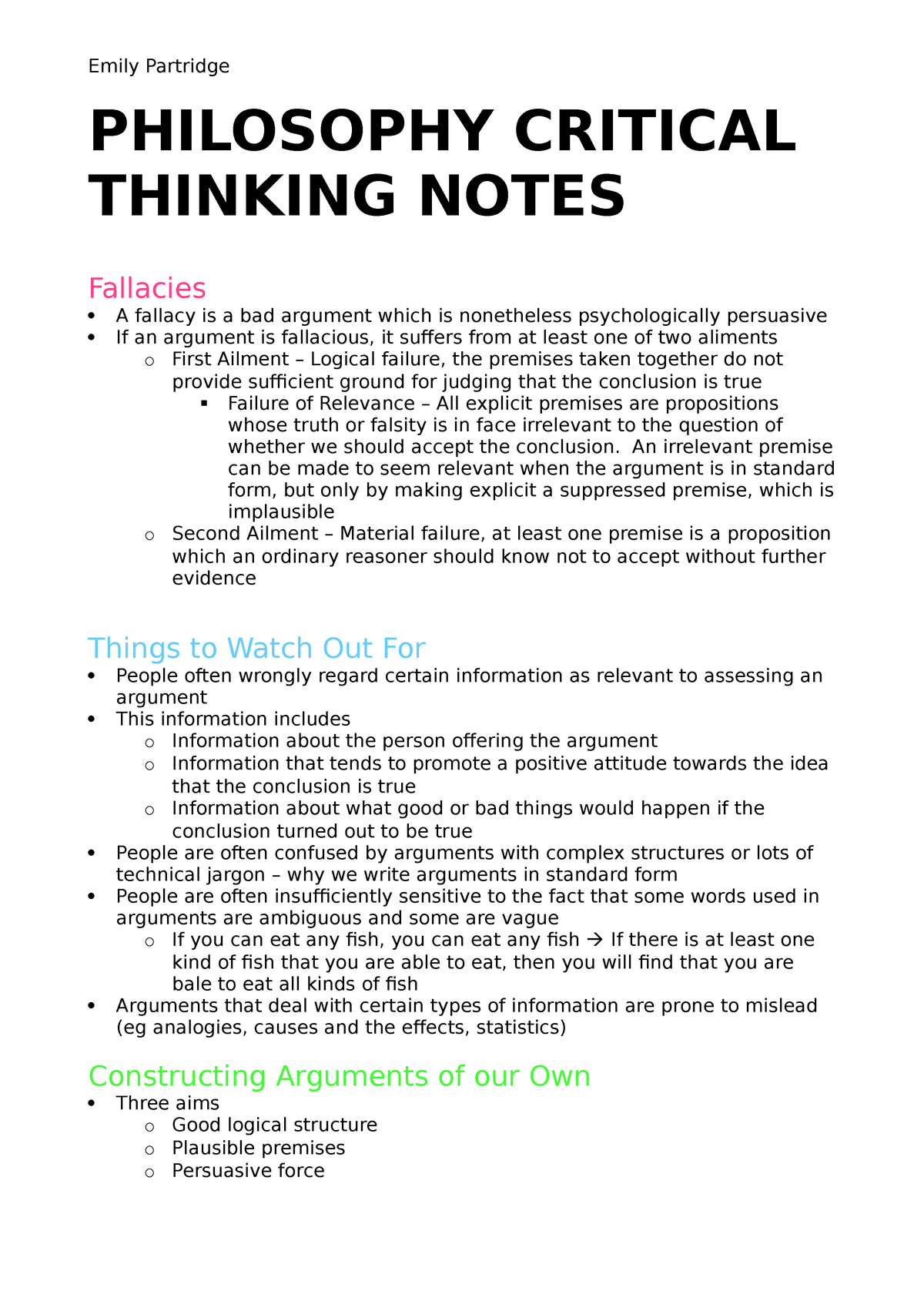 notes on critical thinking