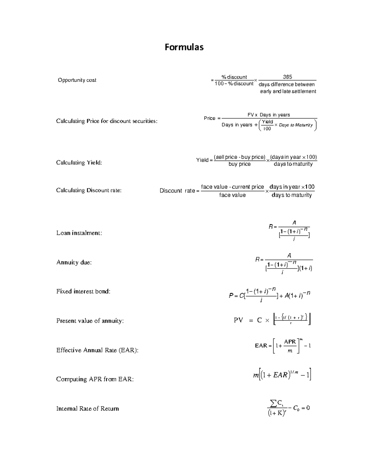 Formula for calculation - Formulas Opportunit y cost % discount 365 100 ...