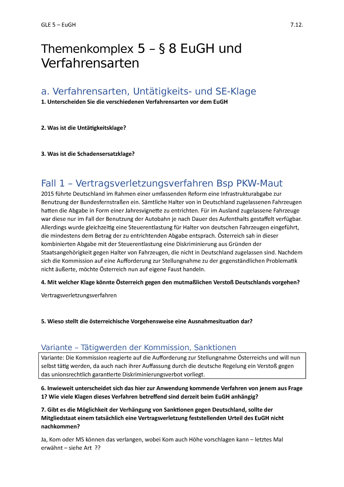 GLE Vorbereitung EH 5 EuGH Und Verfahrensarten - GLE 5 – EuGH 7 ...