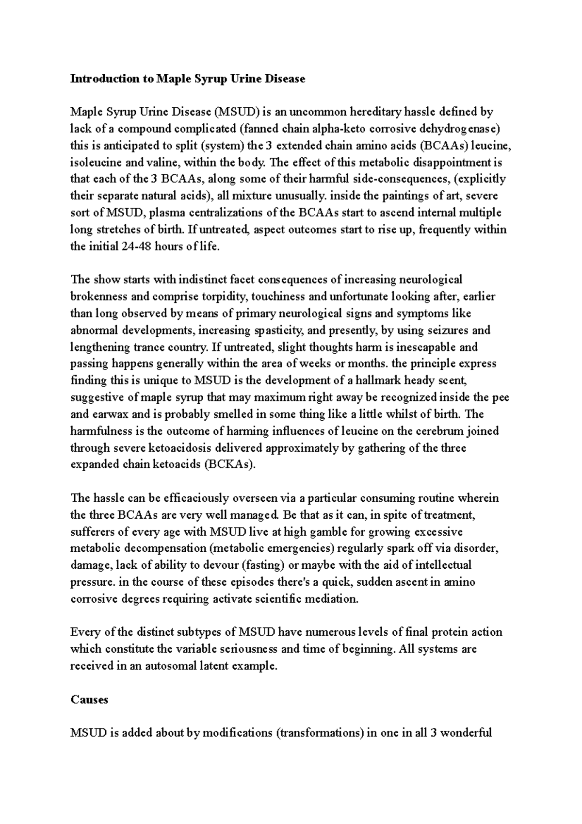 Treatment of Maple Syrup Urine Disease Introduction to Maple Syrup