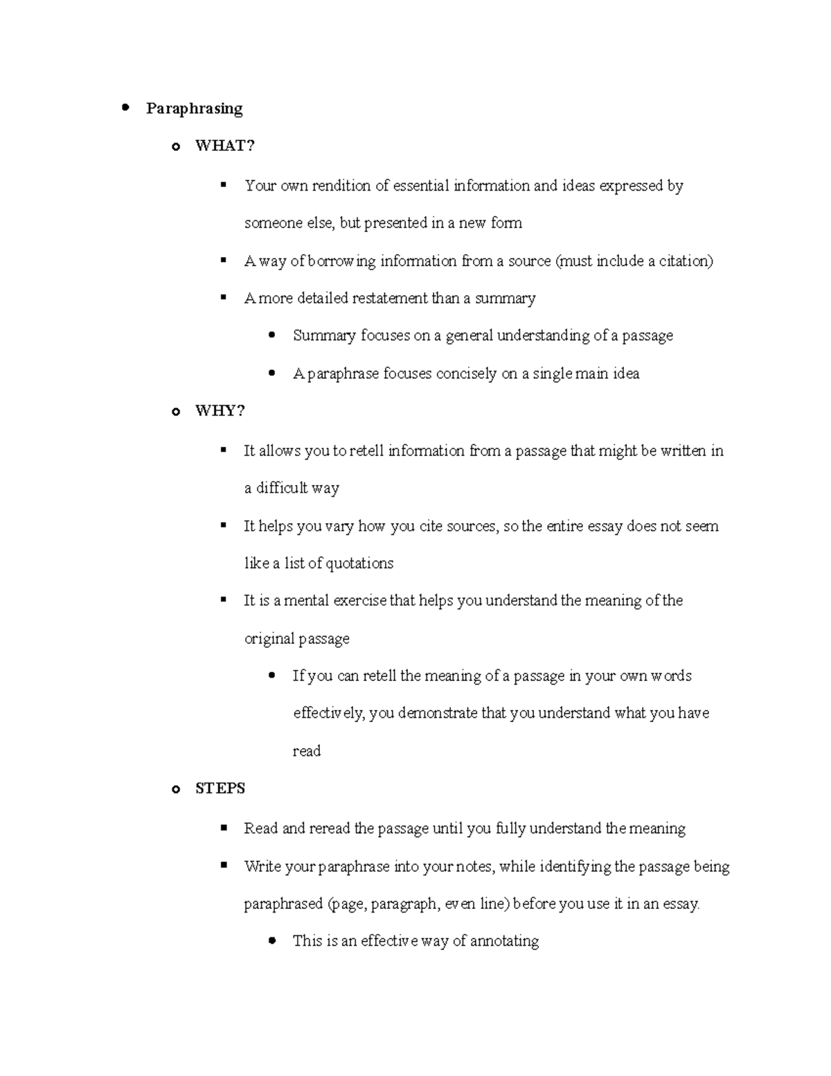 Paraphrasing - Mandatory Assignments - Paraphrasing o WHAT? Your own ...