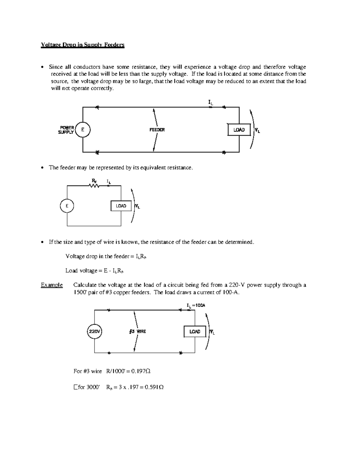 Volt Drop in Supply Feeders Voltage Drop in Supply Feeders Since all