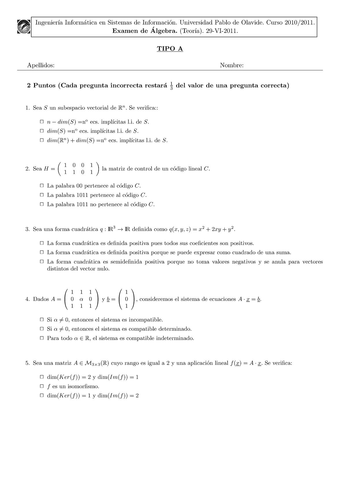 Ejemplo Examen Test Ingenier ́ıa Inform ́atica En Sistemas De Informaci ́on Universidad Pablo 6997