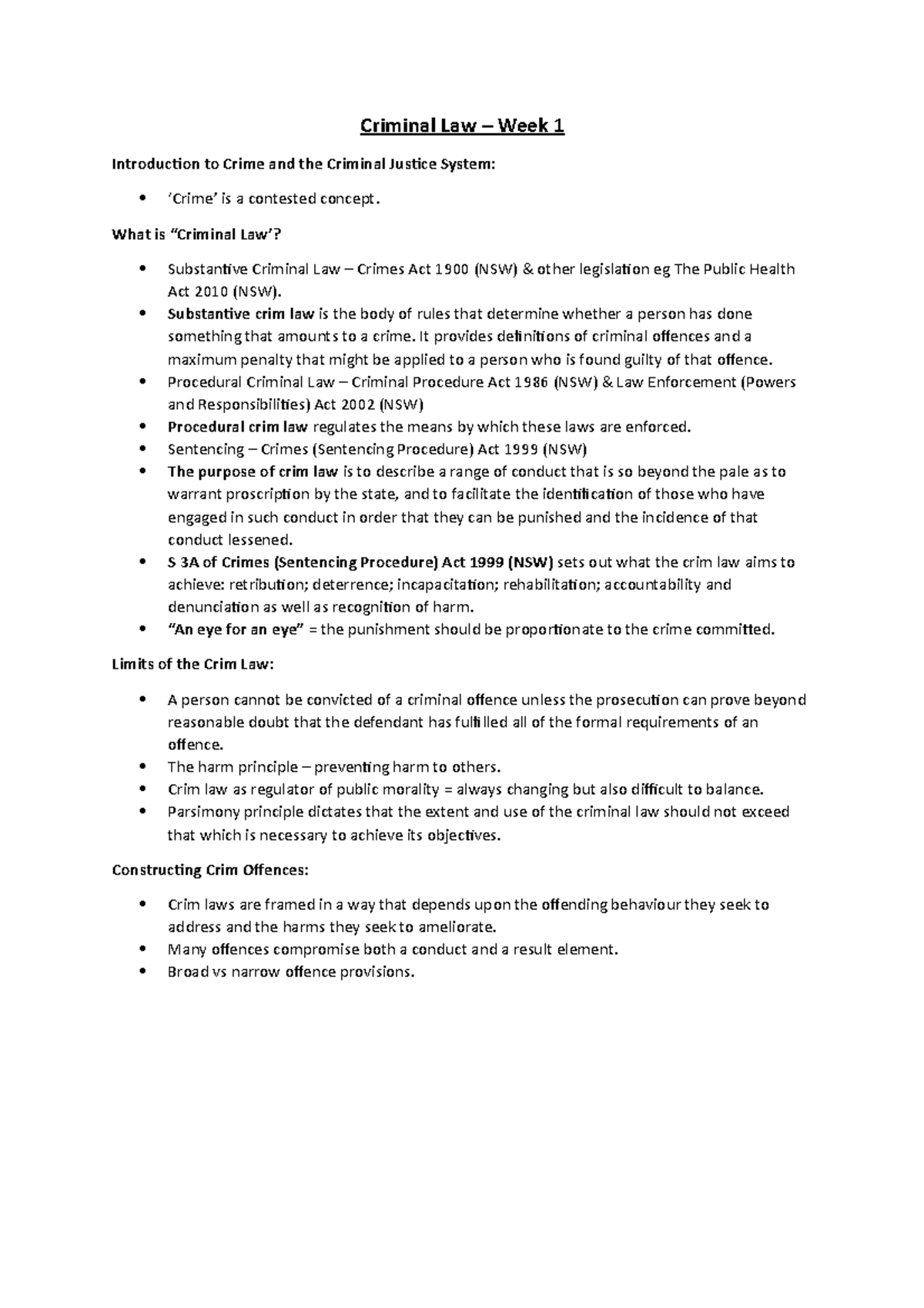 Week 1 Criminal Law Introduction NSW LAWS2030 UoN Studocu