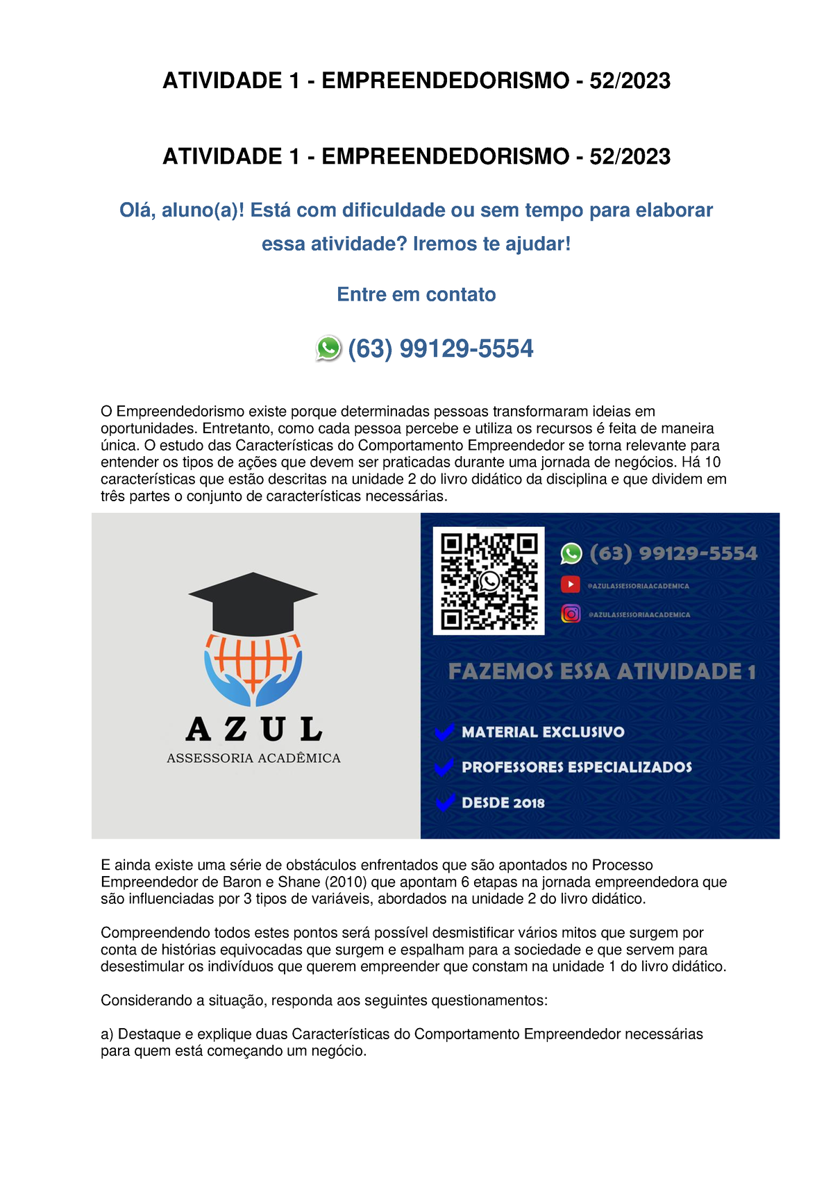 Atividade 1 - Empreendedorismo - 52/2023 - ATIVIDADE 1 ...