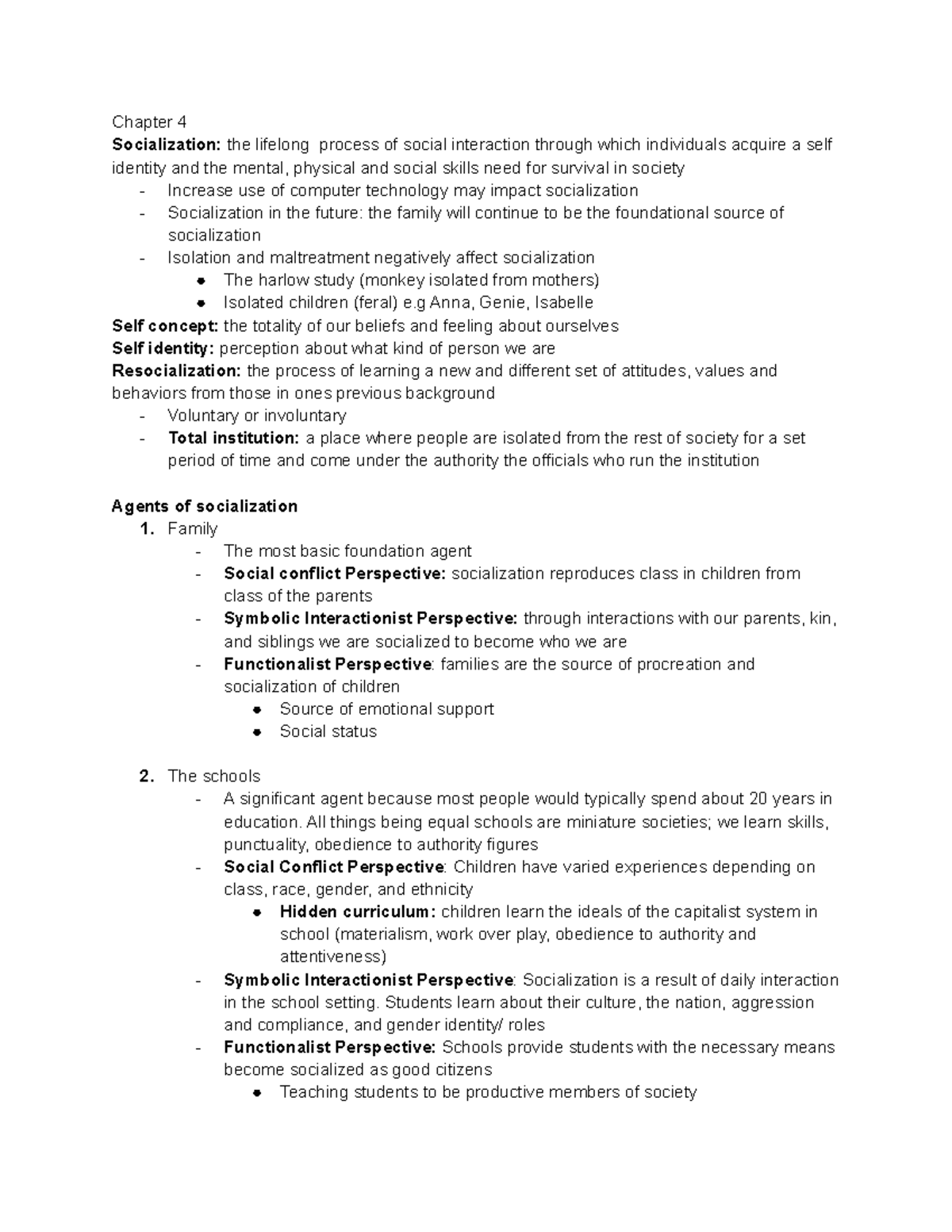 Chapter 4 - Chapter 4 Socialization: The Lifelong Process Of Social ...