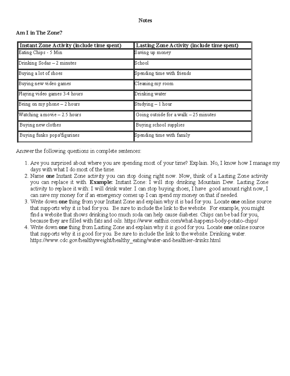Peer Coun SEE 04 on Notes Am I in The Zone? Instant Zone