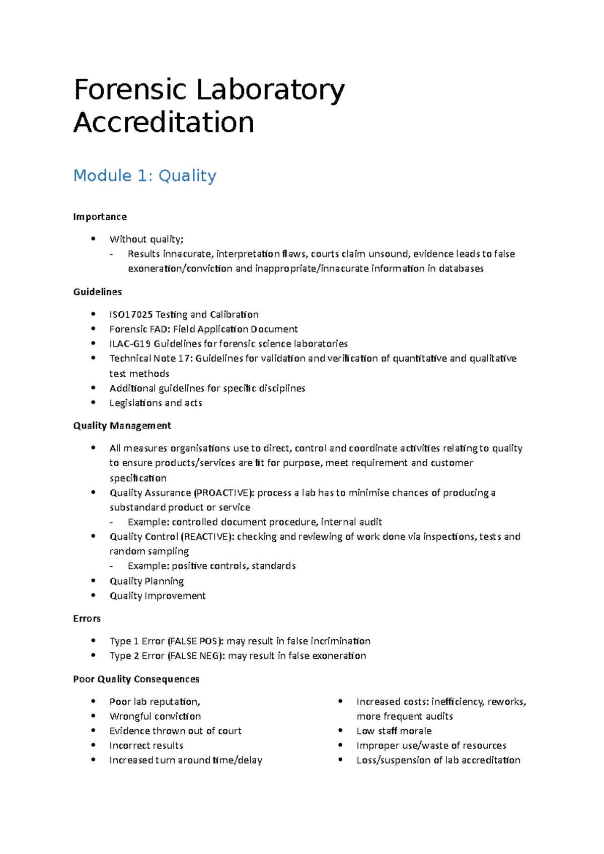 Forensic Lab Accred and Qual Sys Exam notes Forensic Laboratory