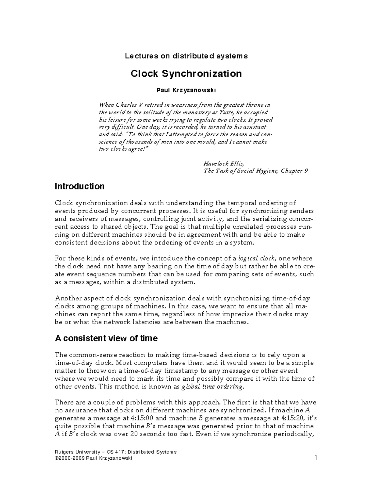 Clocks - adf - Rutgers University – CS 417: Distributed Systems ...