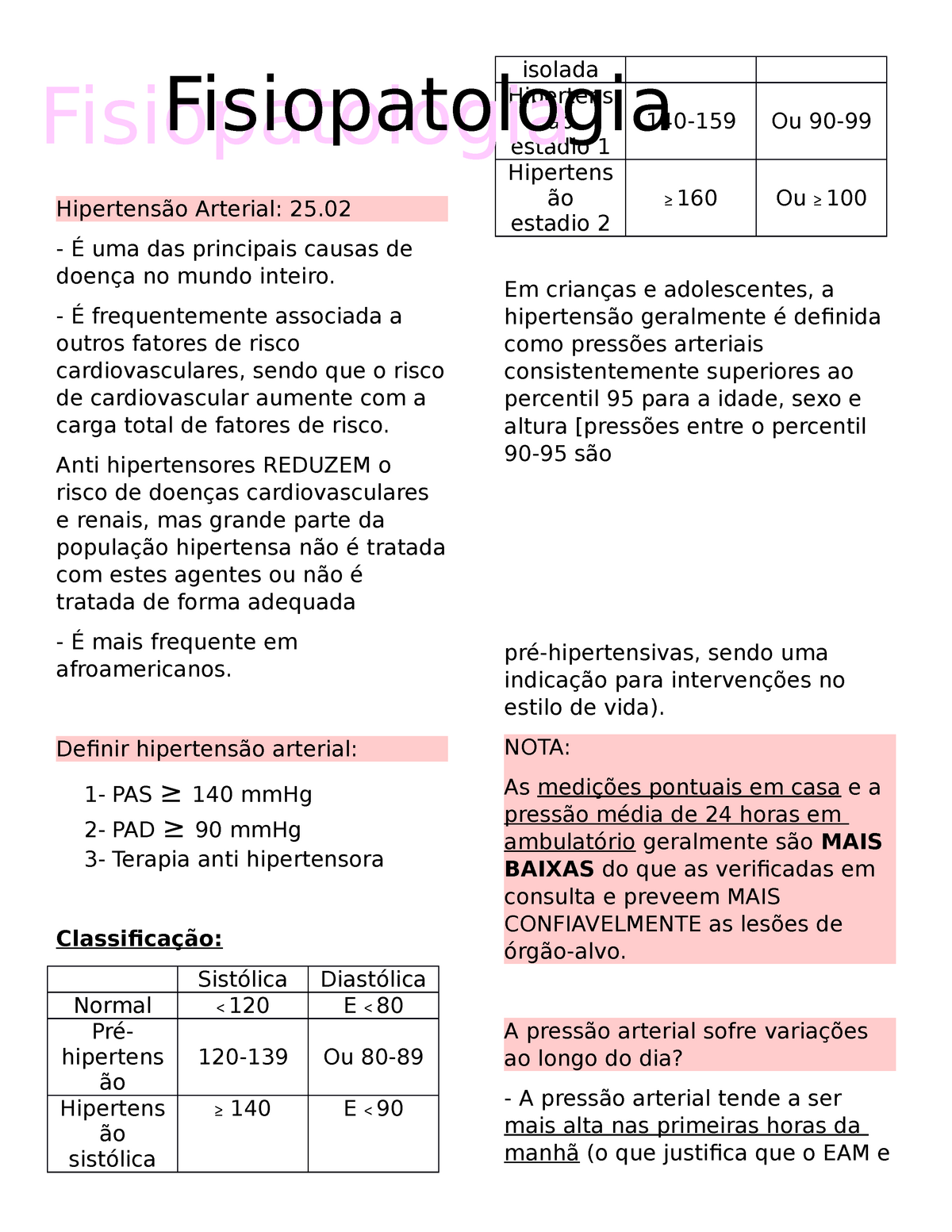 Fisiopatologia 2ª Frequência T 11-03 - Hipertensão Arterial: 25. É Uma ...