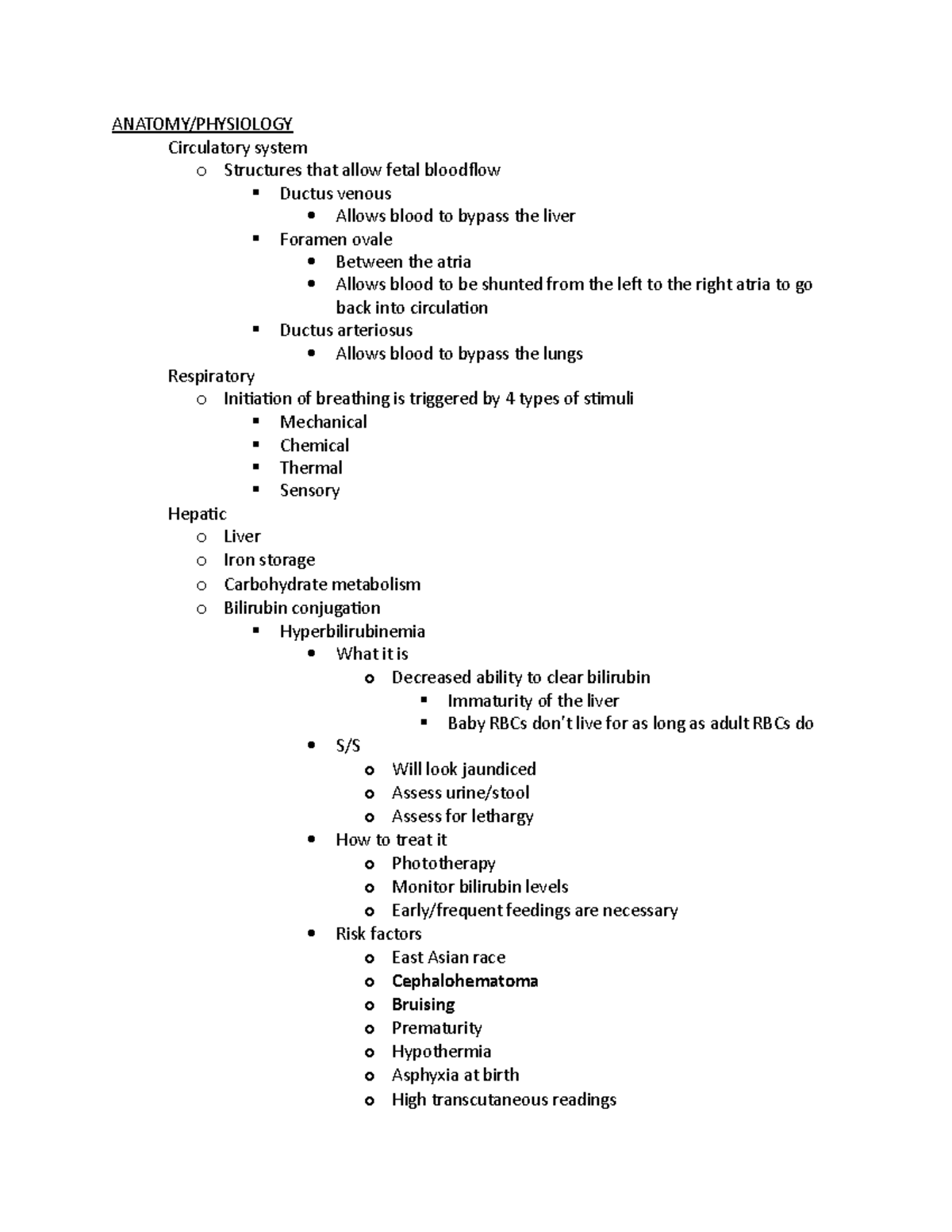 Nursing management for the newborn - ANATOMY/PHYSIOLOGY Circulatory ...