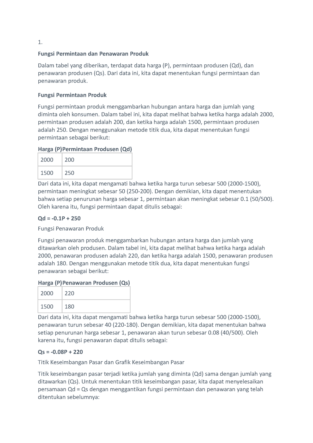 Matematika Ekonomi Diskusi 4 - 1. Fungsi Permintaan Dan Penawaran ...